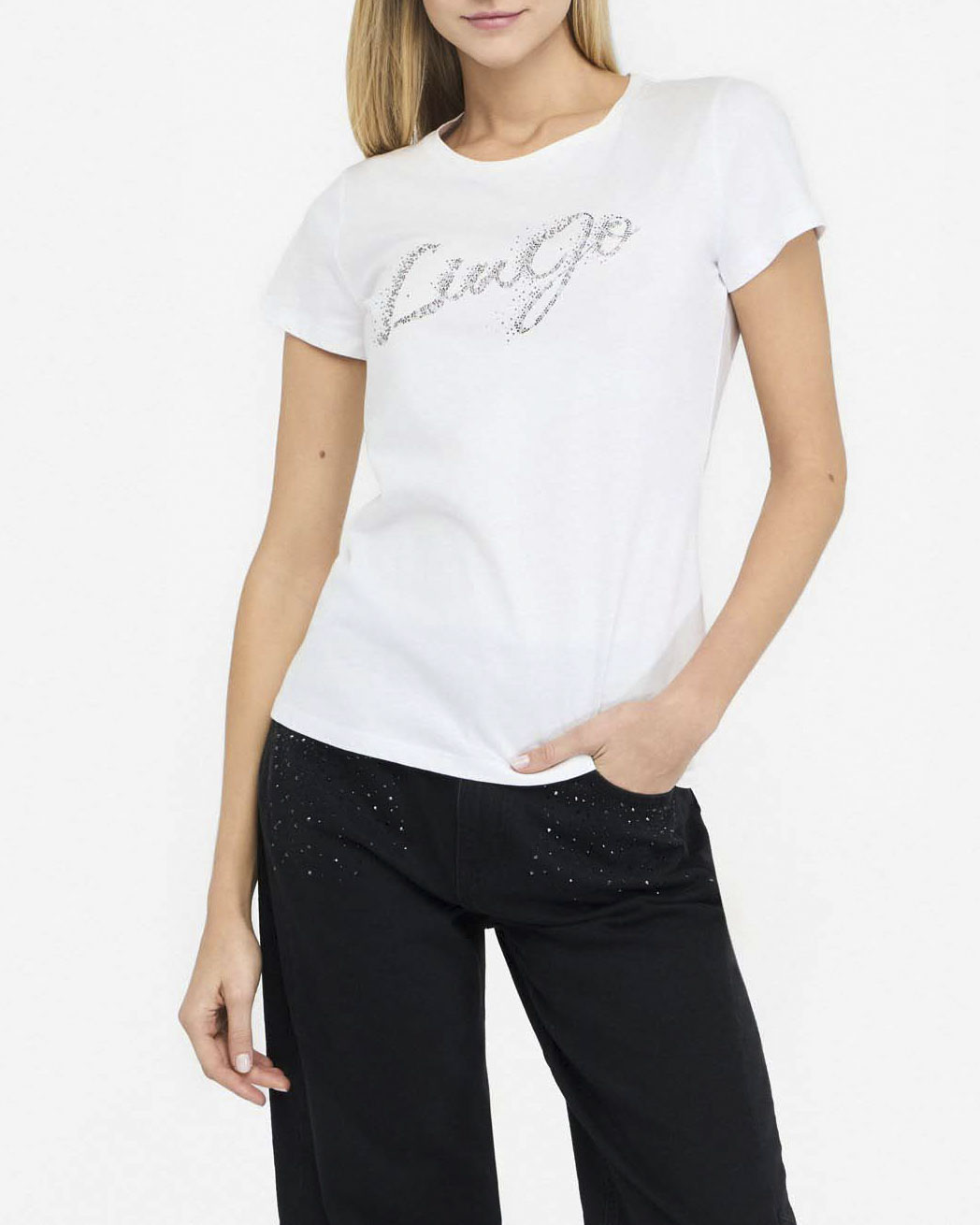 T-shirt Liu Jo Jeans bianca in cotone con logo in strass