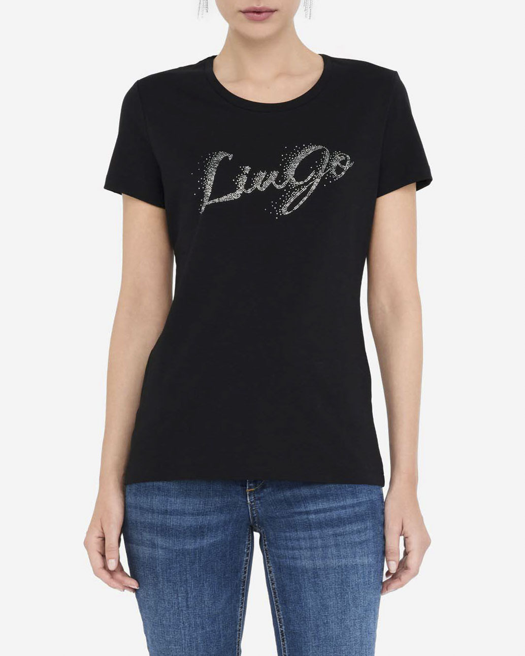 T-shirt Liu Jo Jeans nera in cotone con logo in rilievo