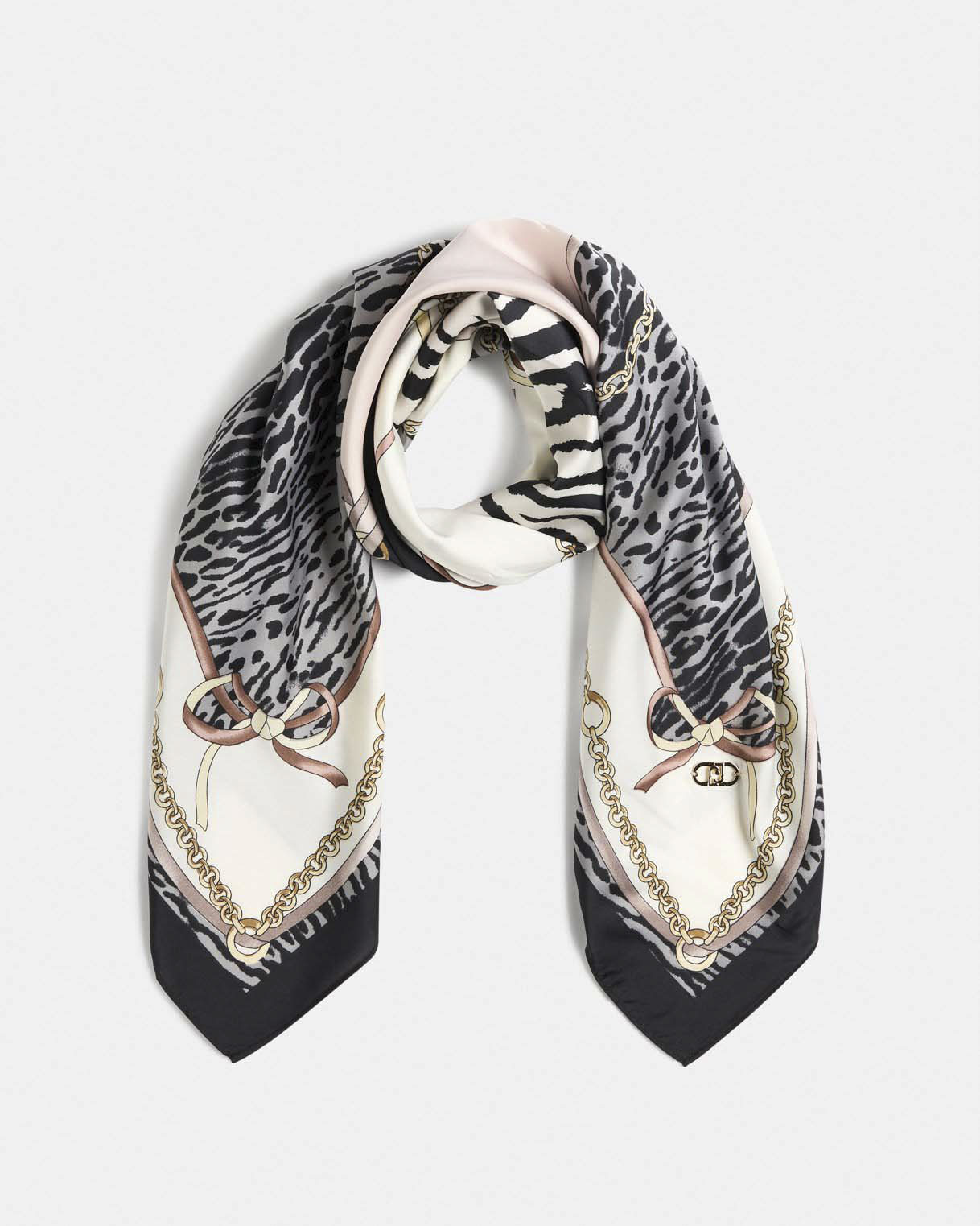 Foulard Liu Jo Accessories nero con stampa animalier e catene