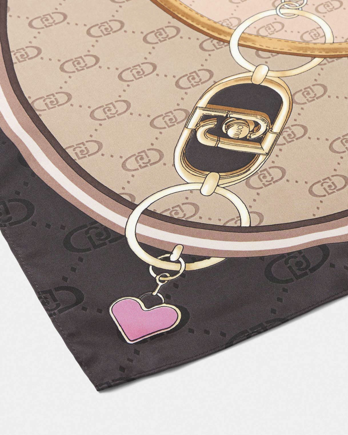Foulard Liu Jo Accessories marrone in tessuto con stampa catene e cuori