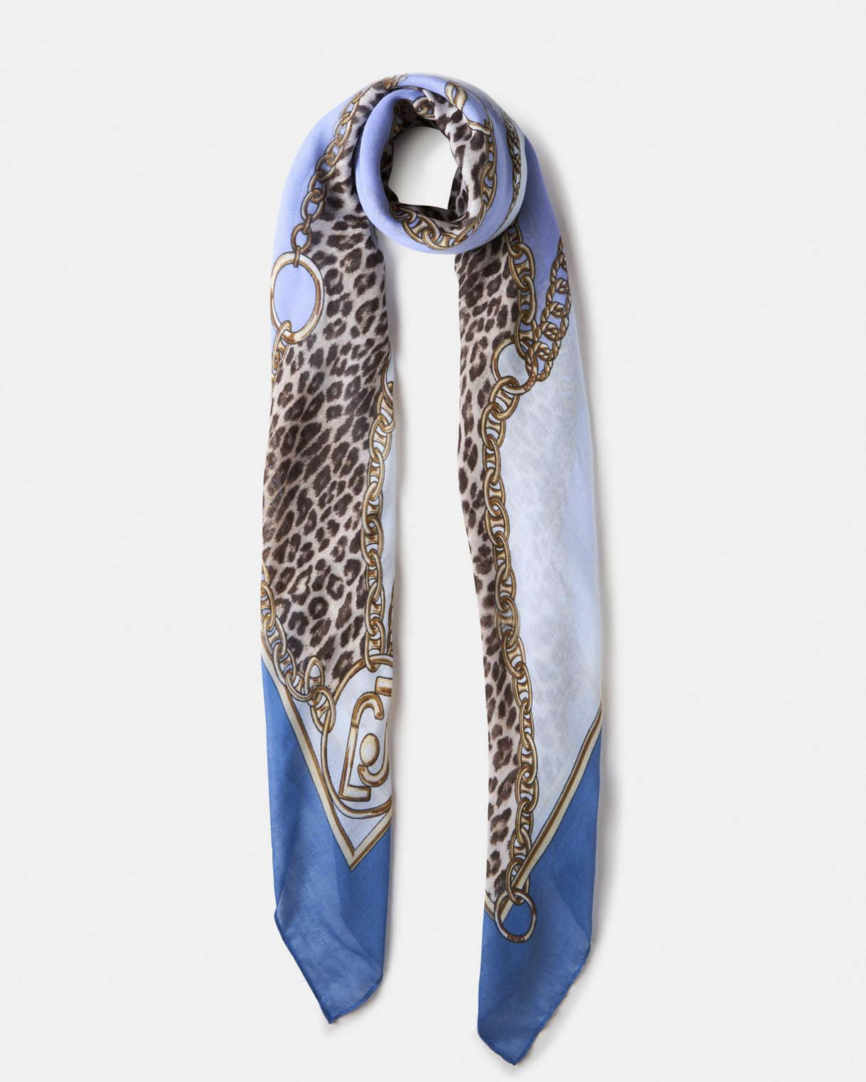 Foulard Liu Jo Accessories azzurro in tessuto leggero con stampa animalier