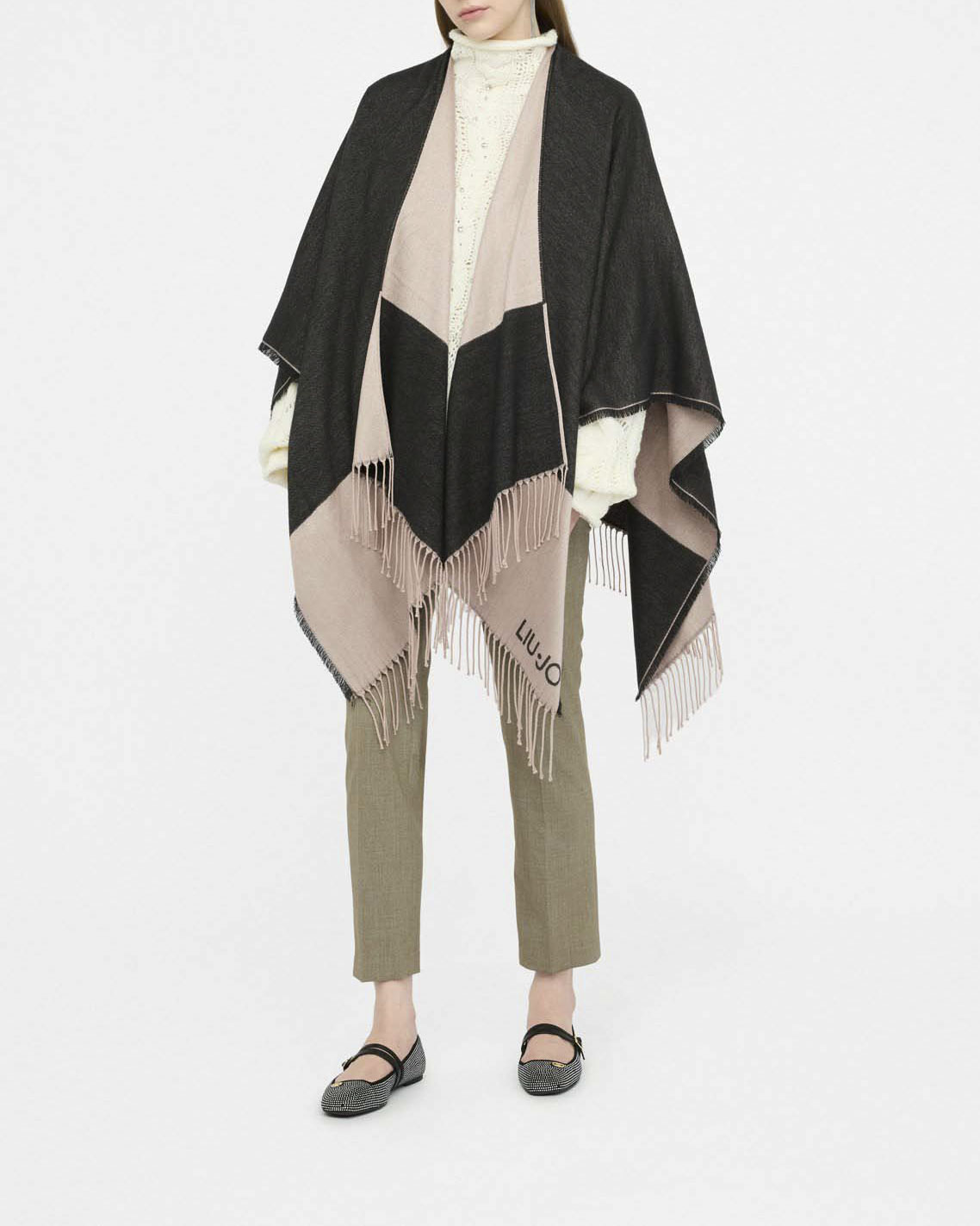 Mantella Liu Jo Accessories nera in acrilico con frange e logo