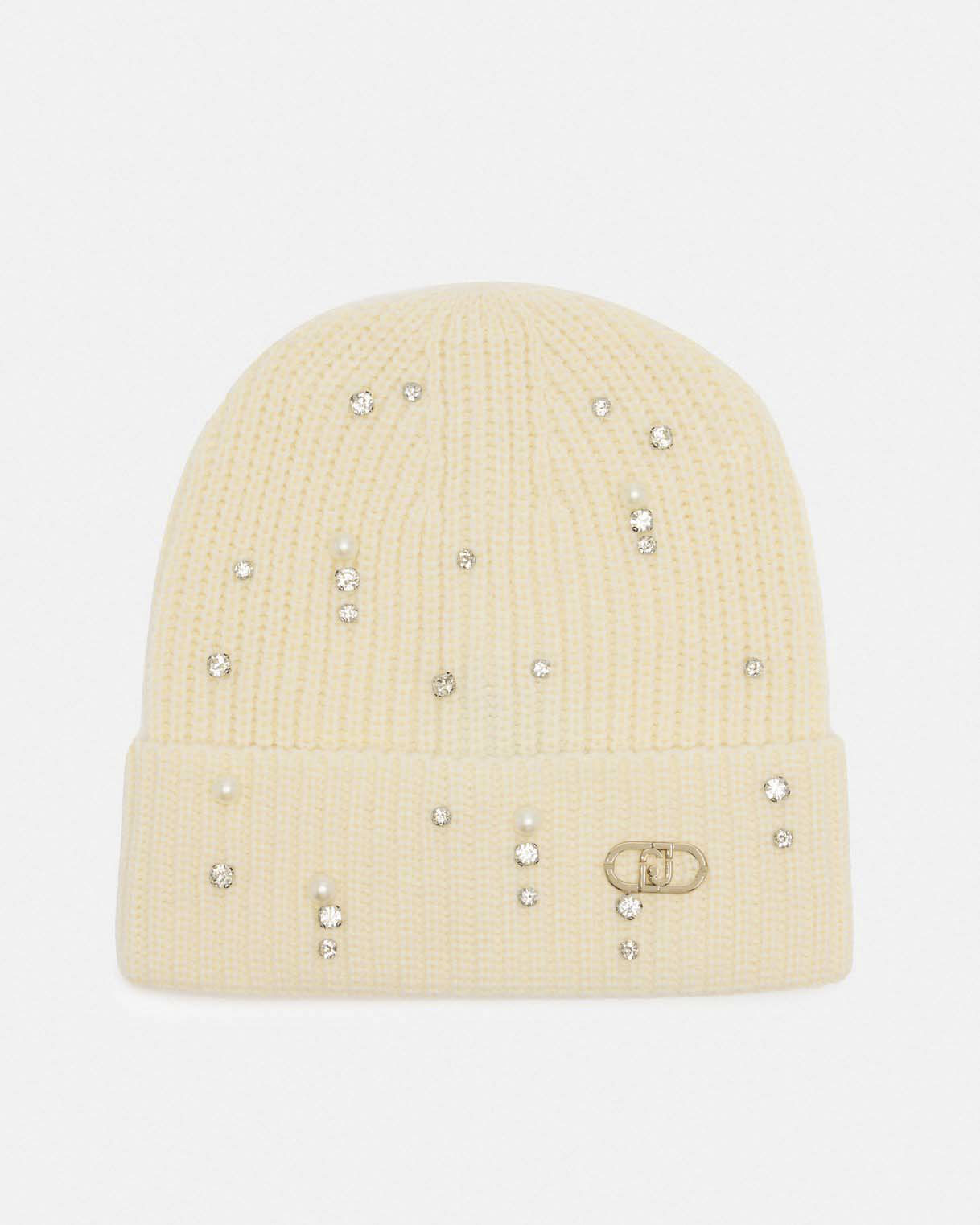 Cappello Liu Jo Accessories bianco in maglia acrilica con applicazioni gioiello
