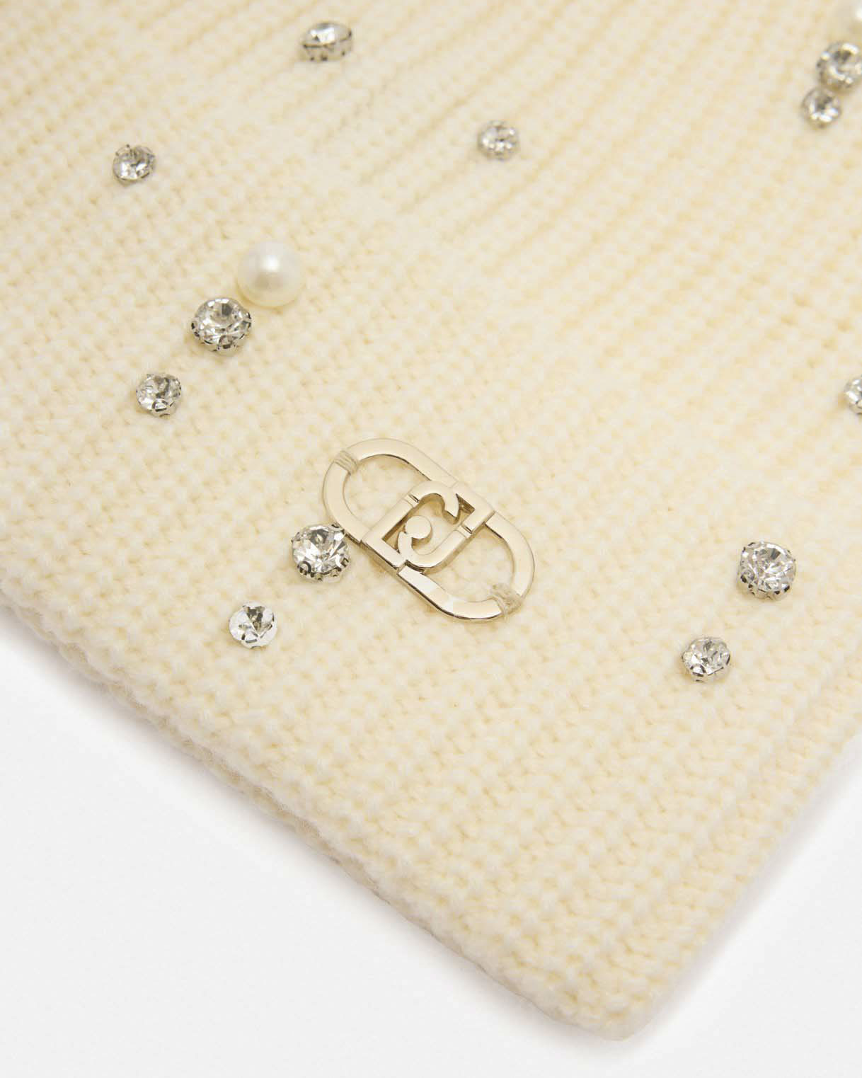 Cappello Liu Jo Accessories bianco in maglia acrilica con applicazioni gioiello image