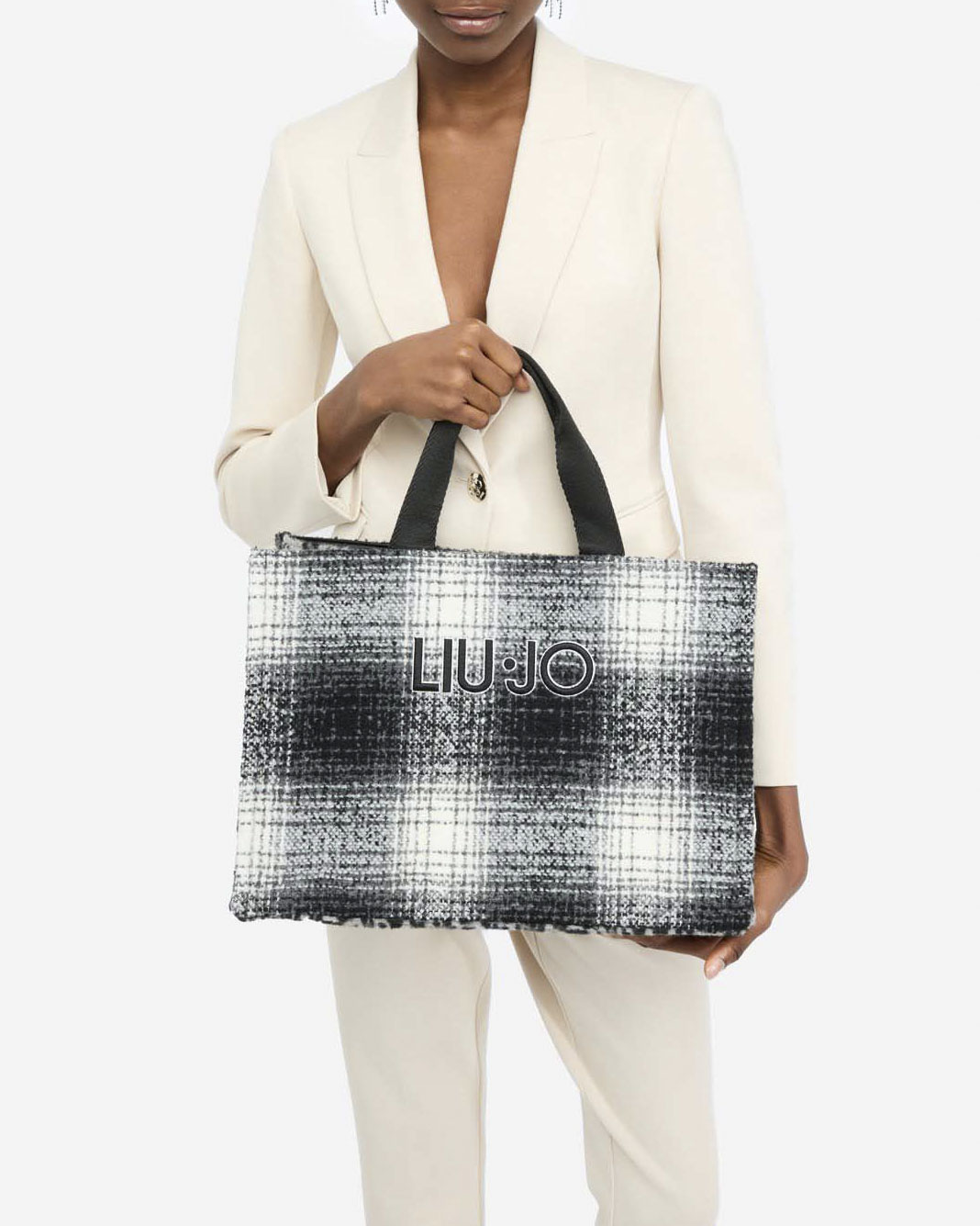 Borsa Liu Jo Accessories nera in similpelle con stampa check e dettagli animalier image