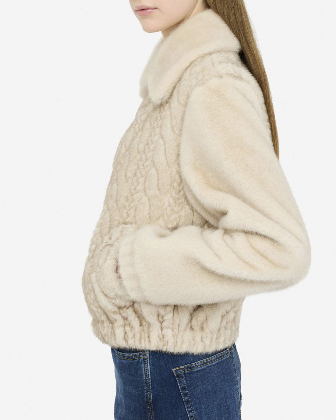 Bomber Liu Jo Jeans gesso in tessuto teddy con trecce in rilievo image