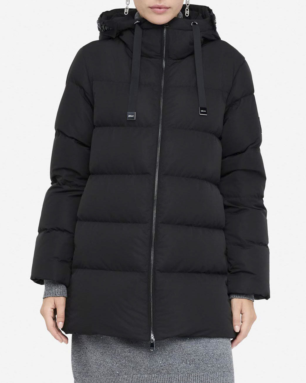 Piumino Liu Jo Jeans nero in nylon trapuntato con cappuccio e ricami