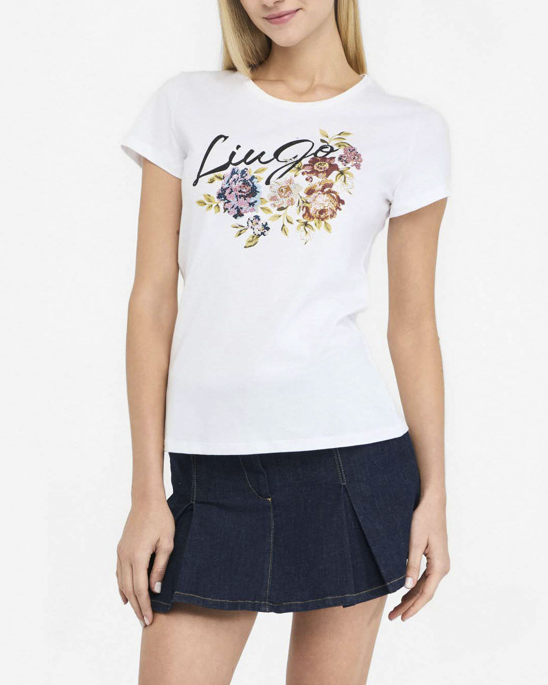 T-shirt Liu Jo Jeans bianca in cotone con fiori in rilievo