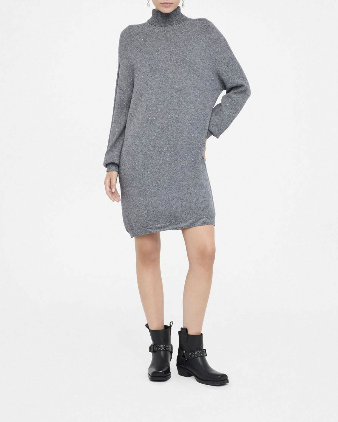 Abito Liu Jo Jeans grigio in maglia con micro paillettes in rilievo