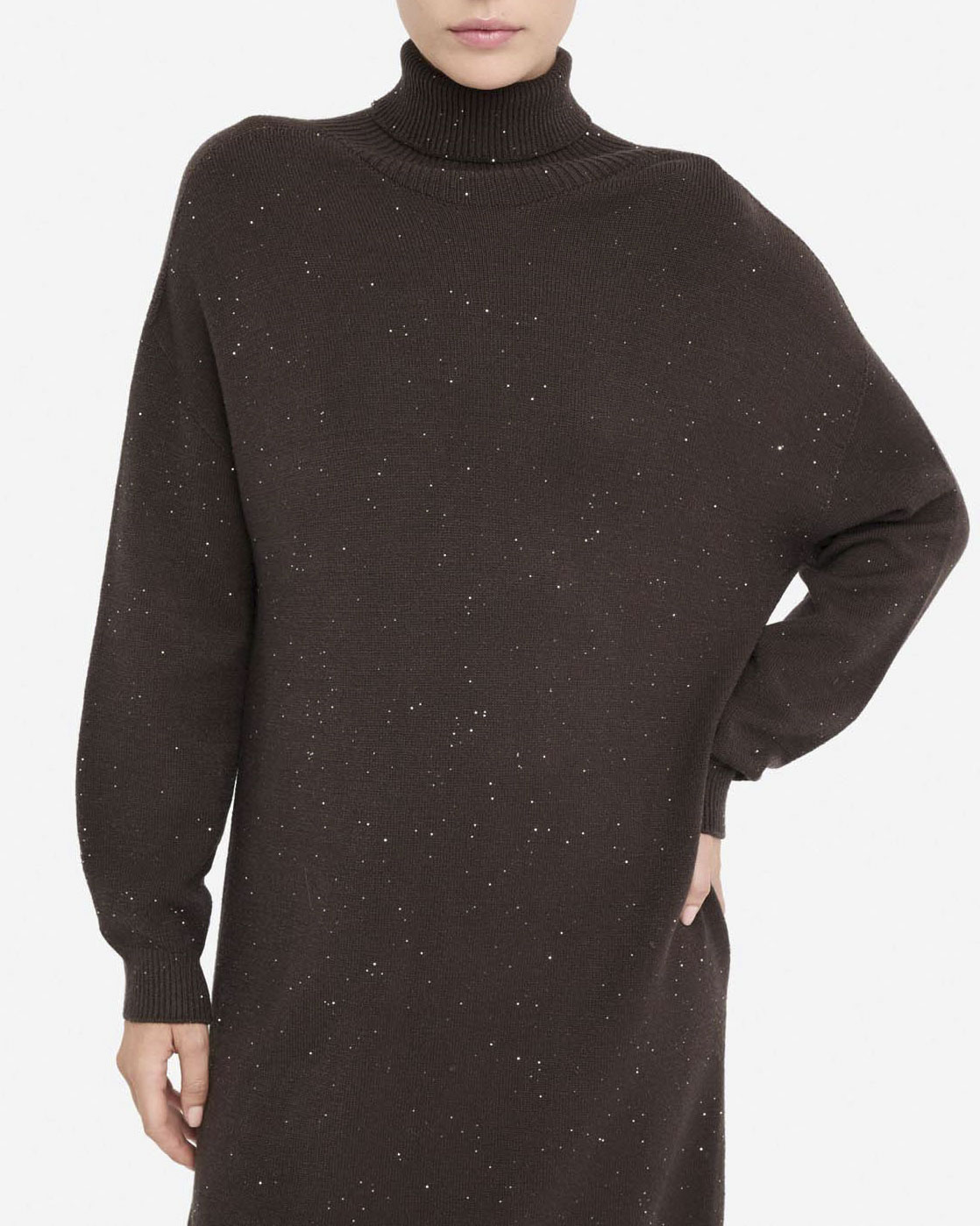 Abito Liu Jo Jeans marrone in maglia con cintura e dettagli lurex image