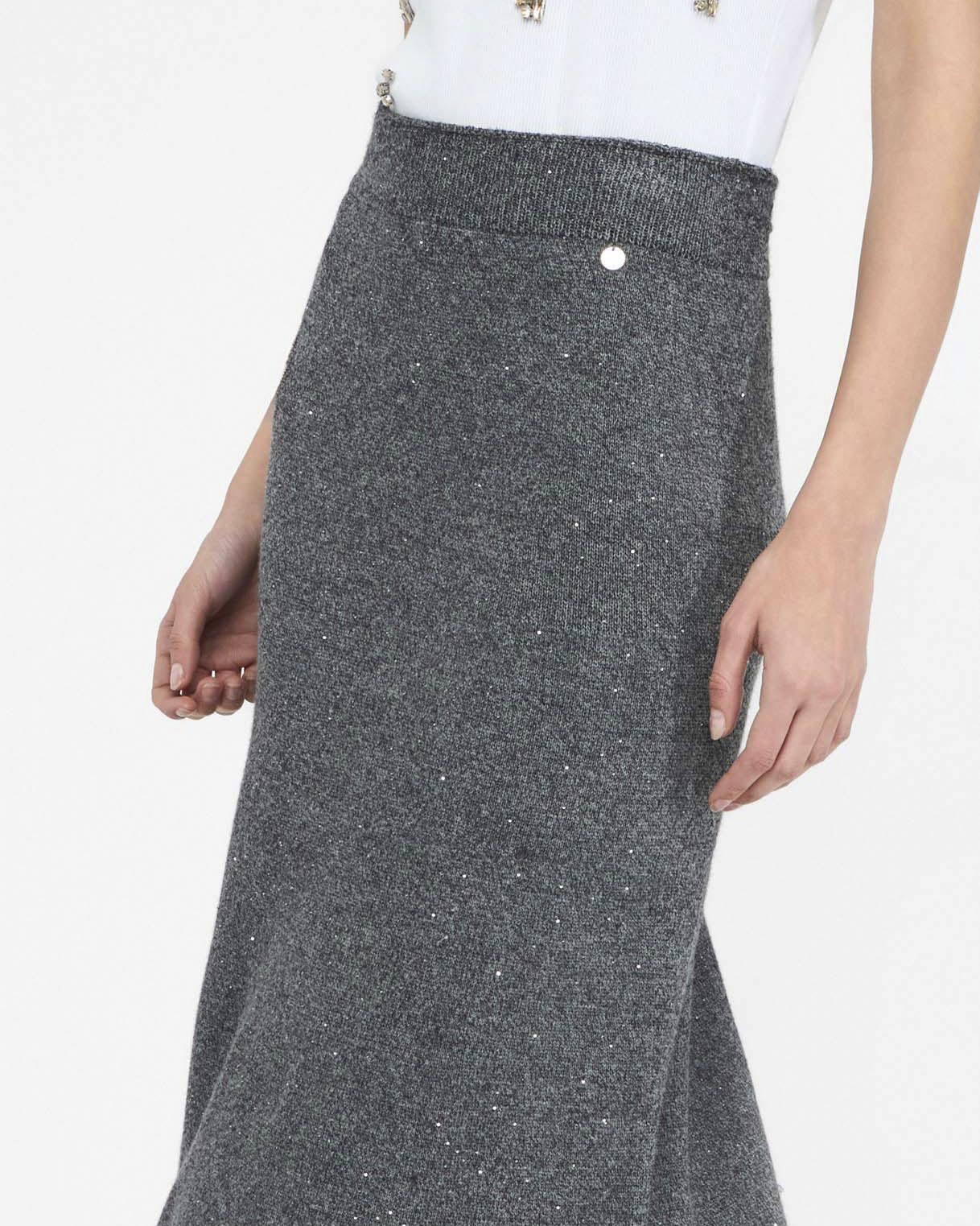 Gonna midi Liu Jo Jeans grigia in maglia con micro-paillettes