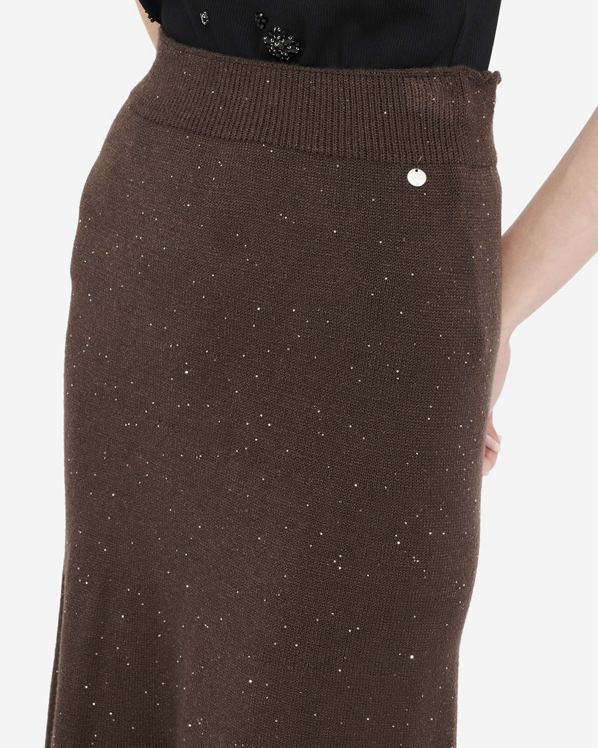 Gonna Liu Jo Jeans marrone in viscosa con dettagli luminosi image