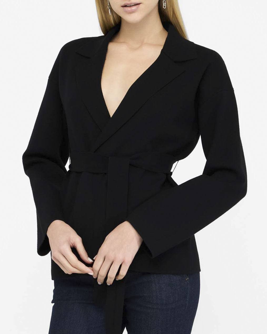 Giacca Liu Jo Jeans nera in misto viscosa con cintura