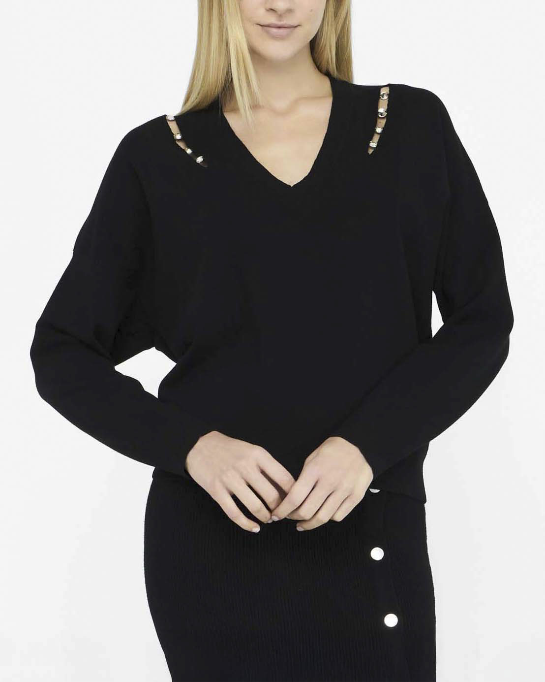 Maglia Liu Jo Jeans nera in viscosa con dettagli gioiello