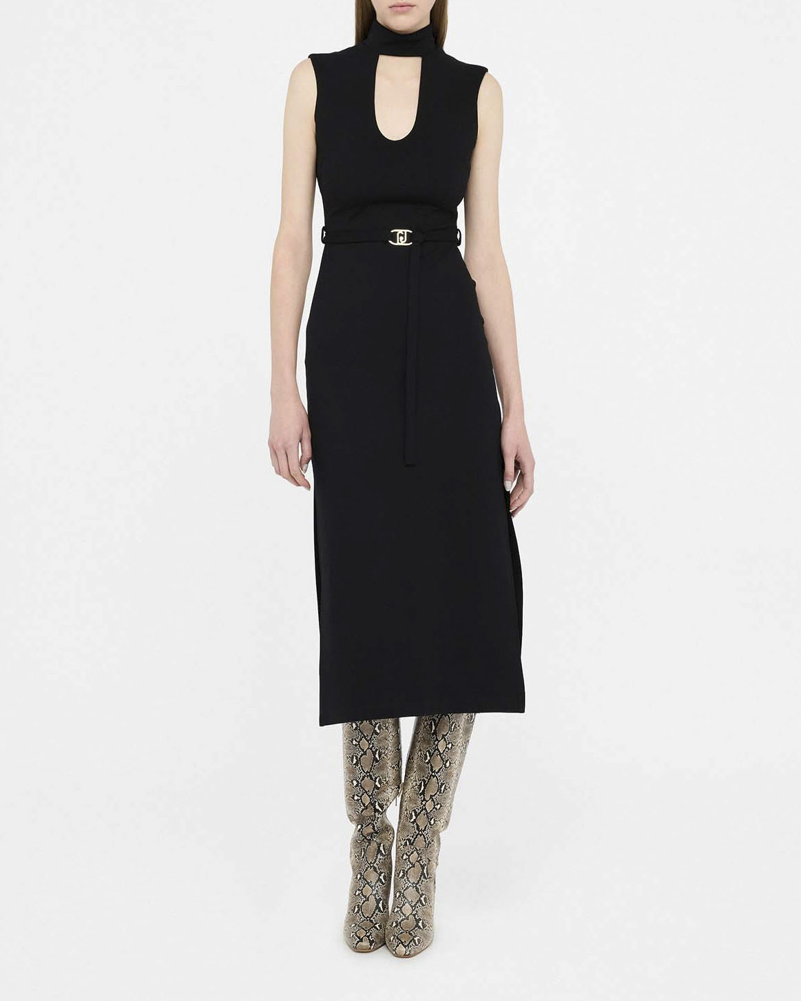 Abito midi Liu Jo Jeans nero in viscosa con cut-out e cintura