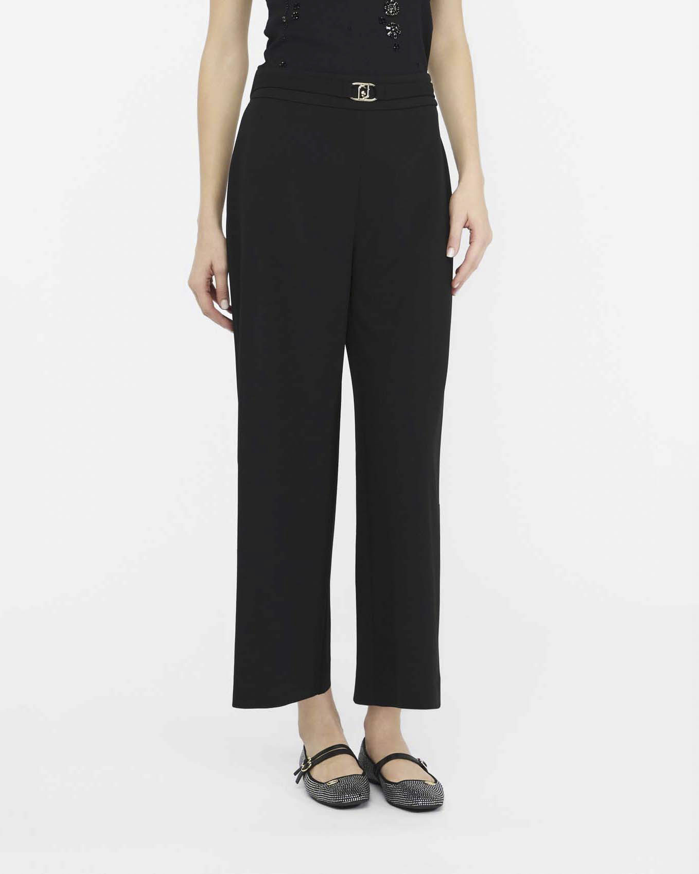 Pantaloni Liu Jo Jeans neri in punto milano con vita alta flare image