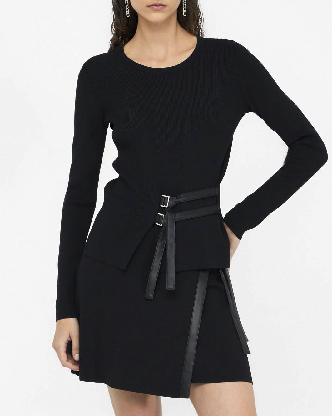 Maglia Liu Jo Jeans nera in viscosa con fibbie regolabili