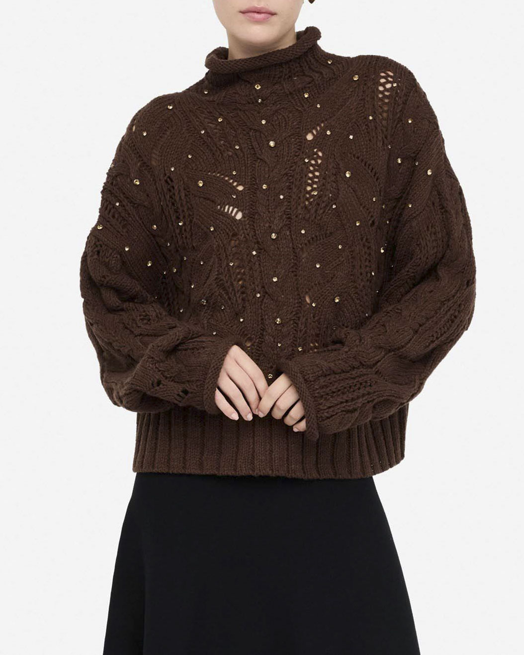 Maglione Liu Jo Jeans marrone in lana con lavorazione a trecce