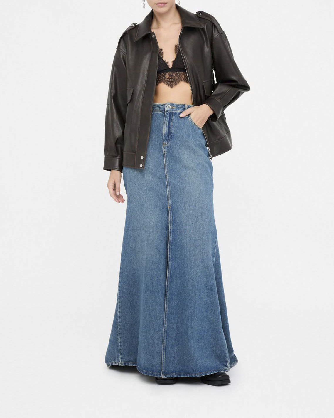 Giubbotto Liu Jo Jeans color testa di moro in similpelle con profili a contrasto