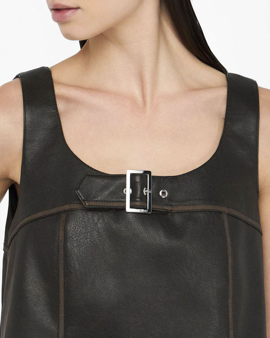 Abito corto Liu Jo Jeans marrone in tessuto spalmato con fibbia image