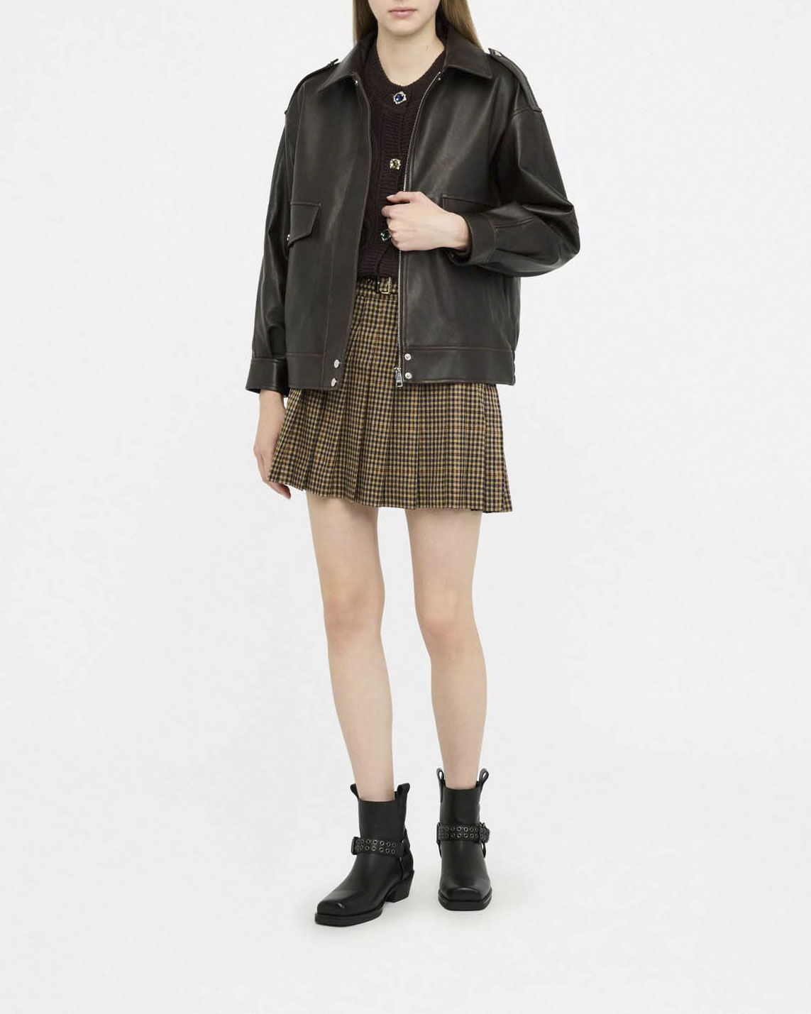 Gonna a pieghe Liu Jo Jeans marrone in misto viscosa a quadri