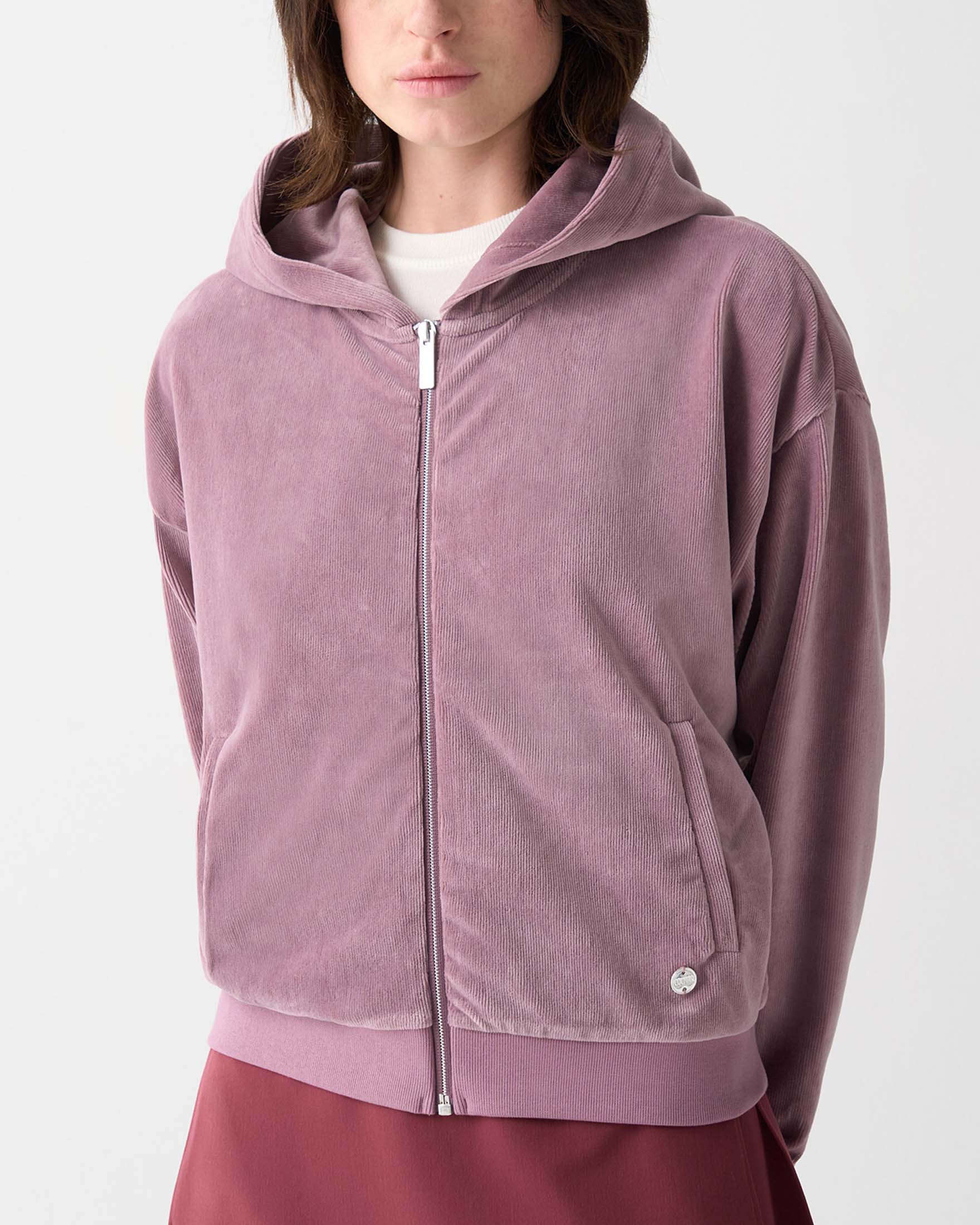 Felpa rosa Colmar Originals in velluto di misto cotone a costine con cappuccio e chiusura a cerniera image