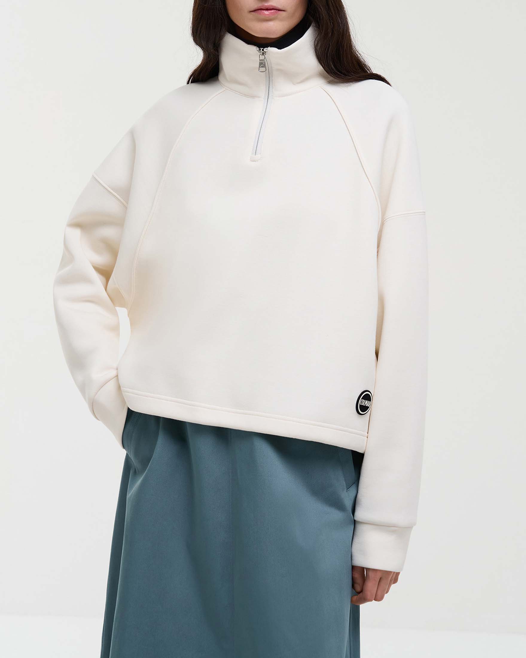 Felpa color avorio Colmar Originals in misto cotone effetto neoprene con colletto alto e chiusura a cerniera