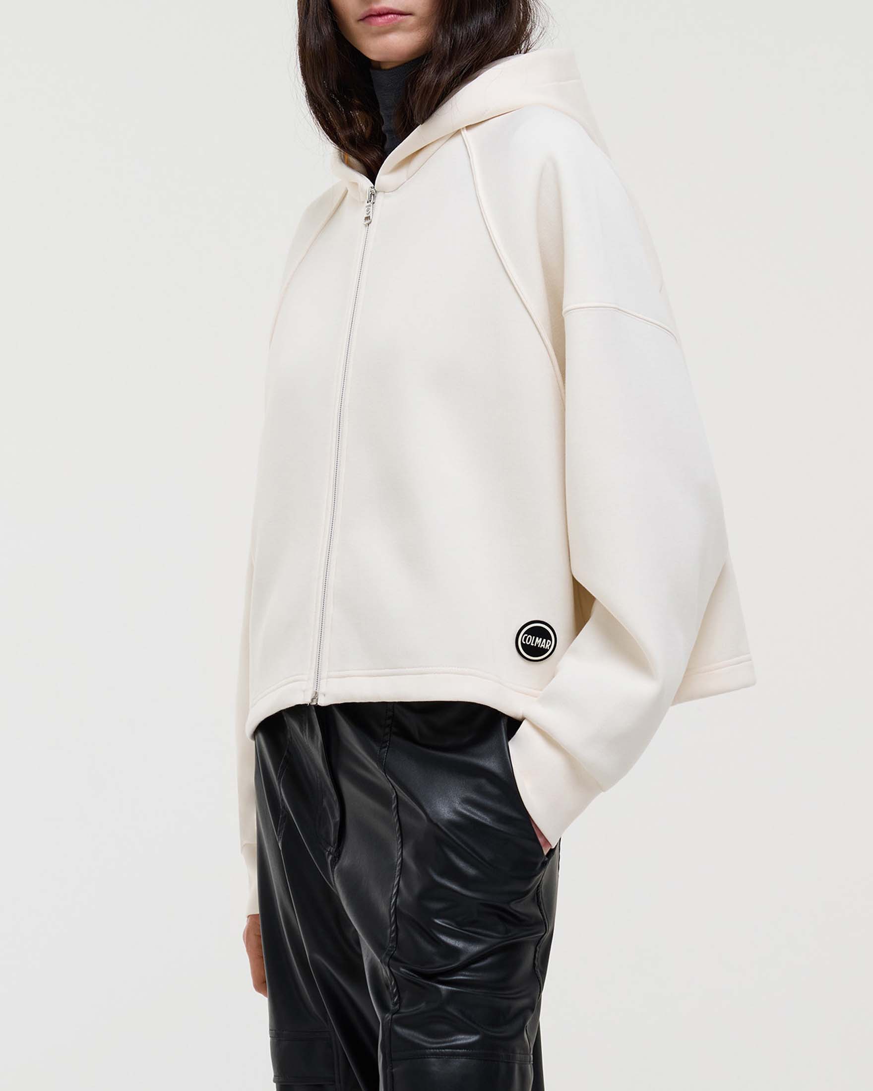 Felpa color avorio Colmar Originals in misto cotone effetto neoprene con cappuccio e chiusura a cerniera