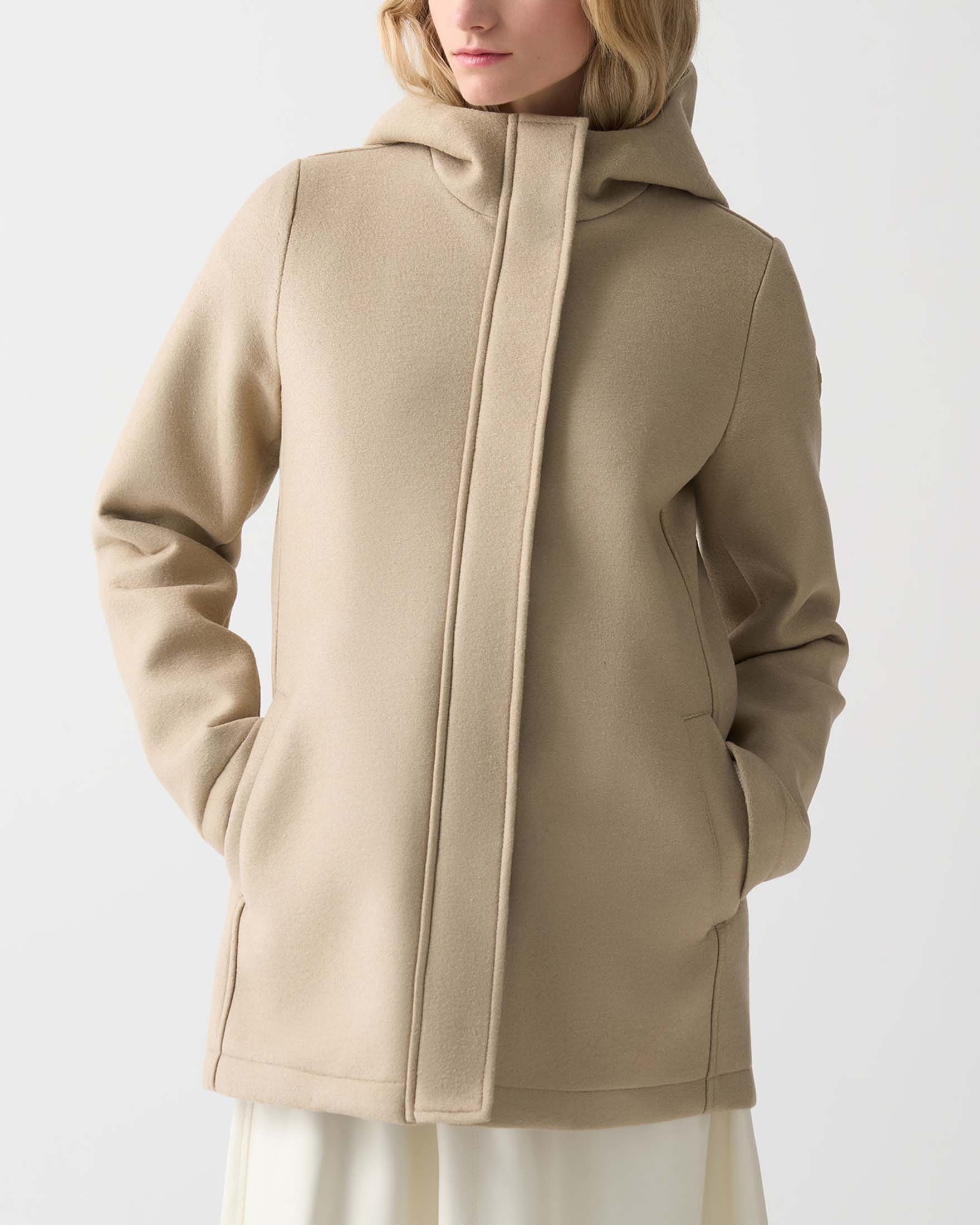 Giaccone beige Colmar Originals in panno di misto lana dalla linea dritta con cappuccio image