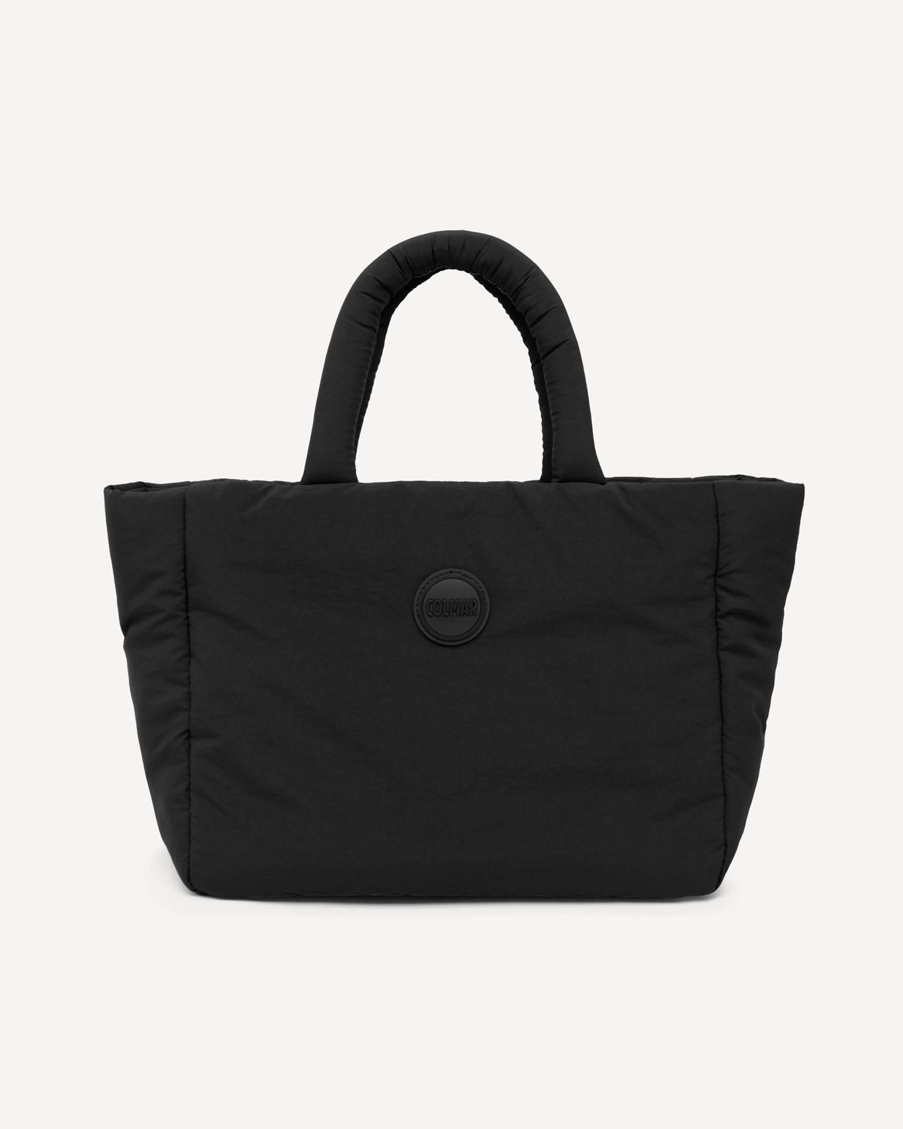 Shopping bag nera Colmar Originals in nylon imbottito con patch