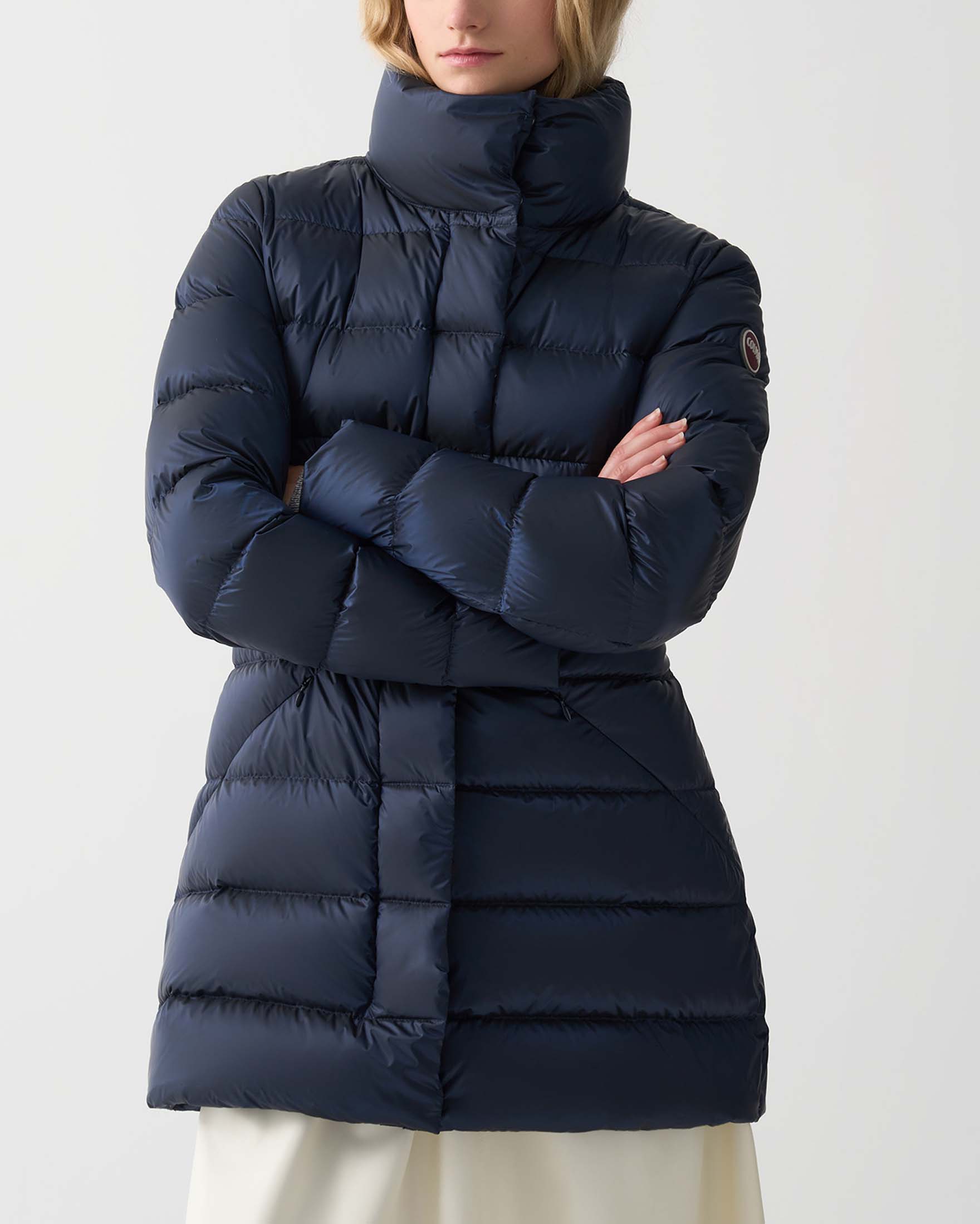 Piuminio sfiancata blu Colmar Originals con collo in piedi imbottito in piuma naturale image