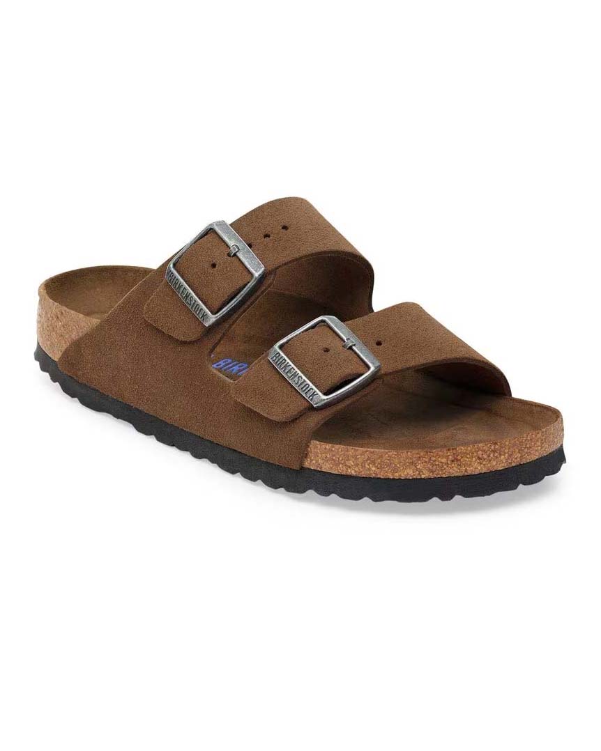 Sandalo Arizona in pelle scamosciata cammello con doppia fascetta