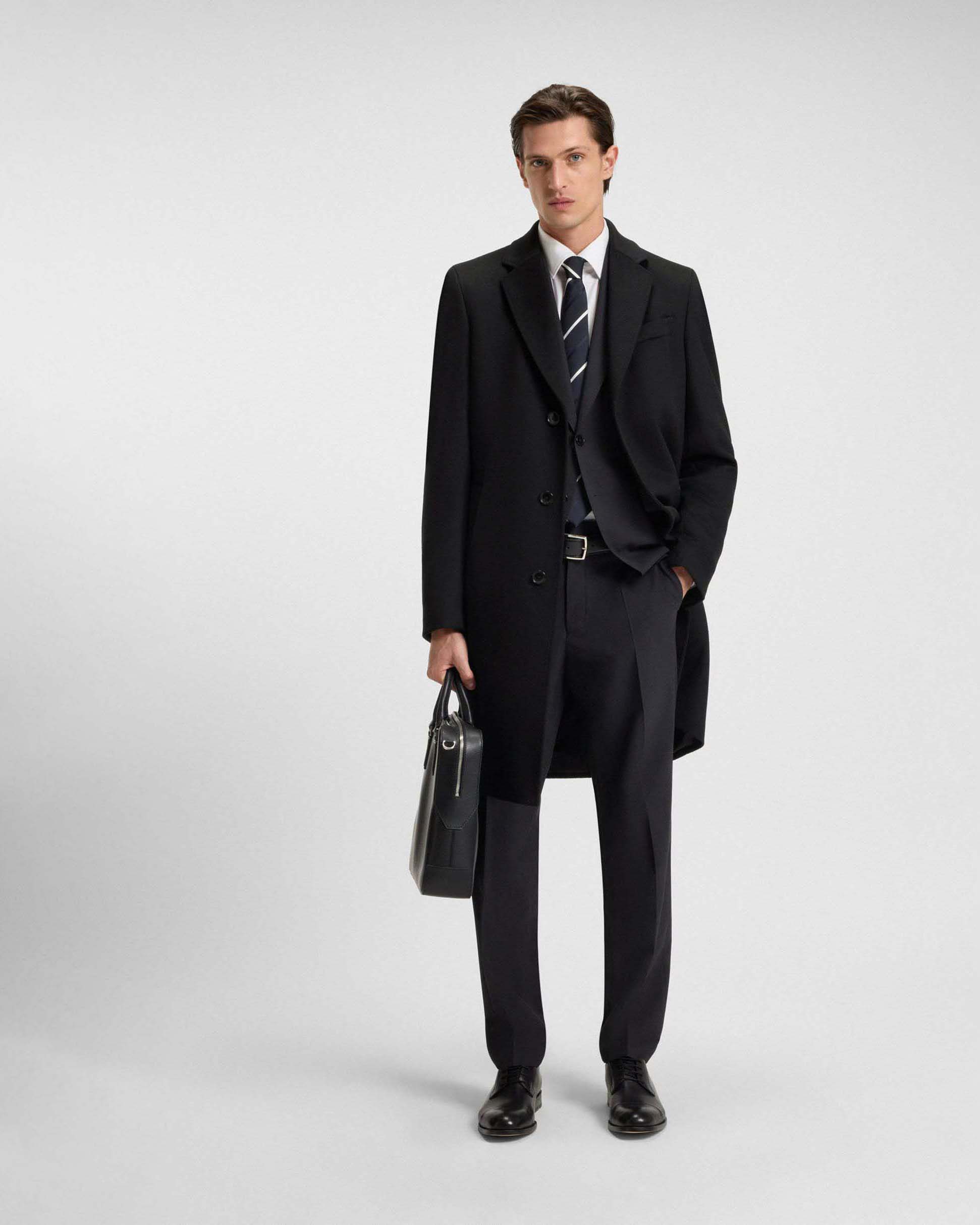 Cappotto Boss Hyde nero in panno di lana e cashmere