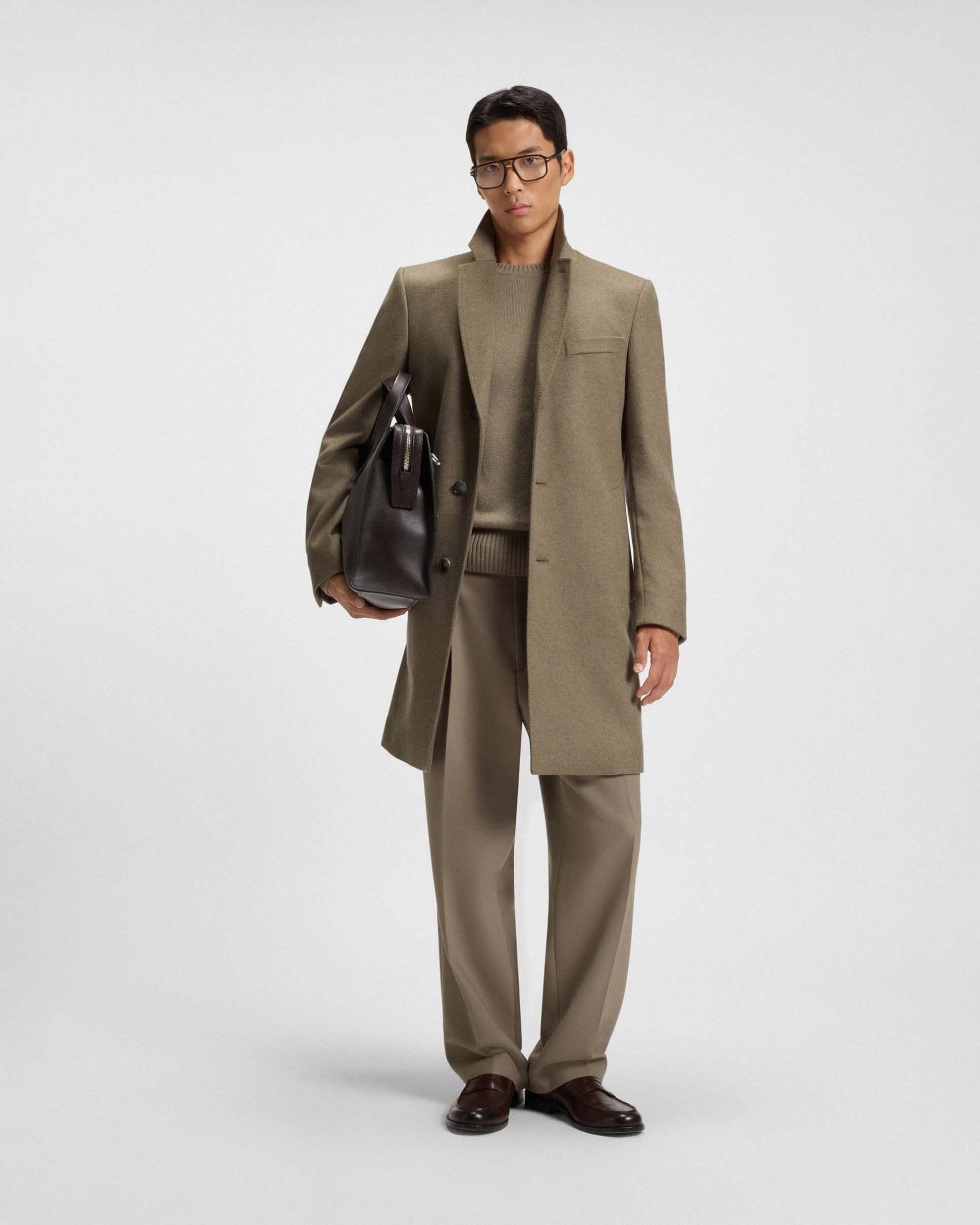 Cappotto Boss Hyde color noce in panno di lana e cashmere