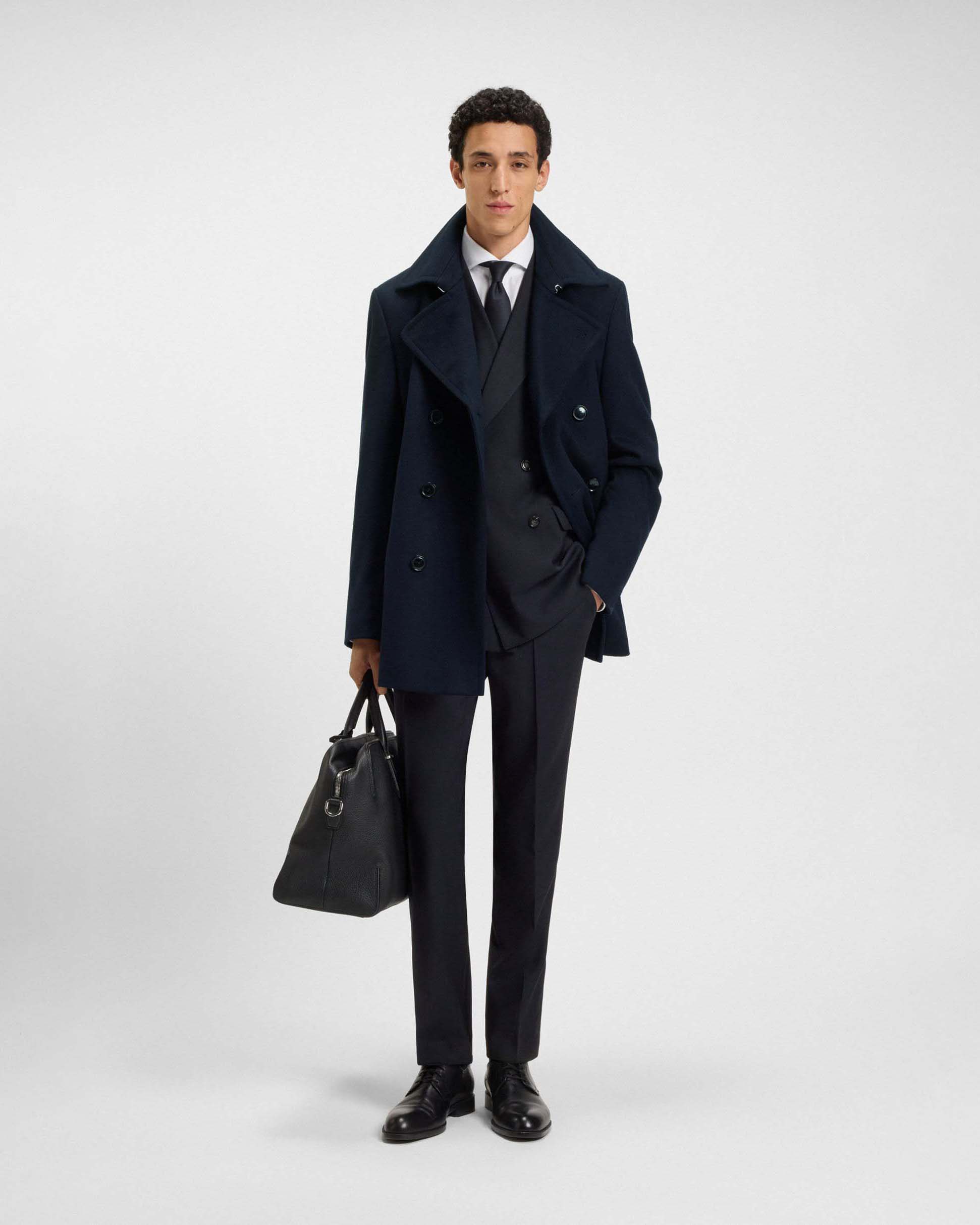 Caban Boss Hyde blu in panno di lana e cashmere