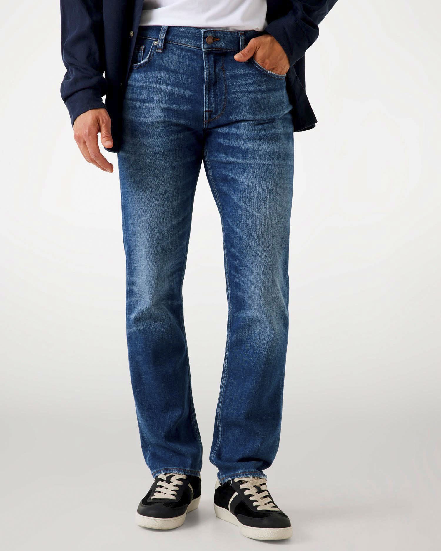 Jeans slim Guess blu in cotone elasticizzato lavaggio medio stone washed image