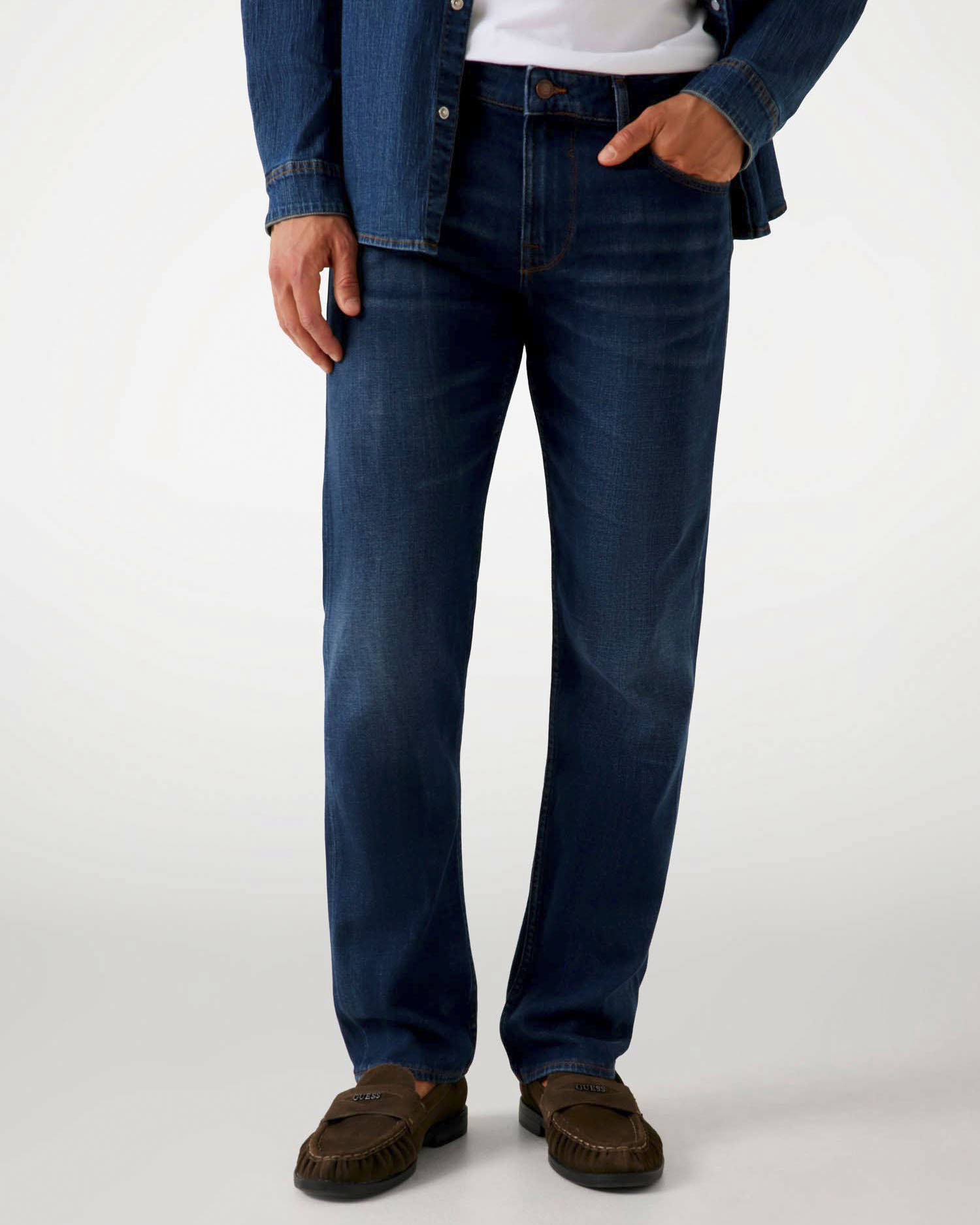 Jeans slim Guess blu in cotone elasticizzato lavaggio scuro stone washed image