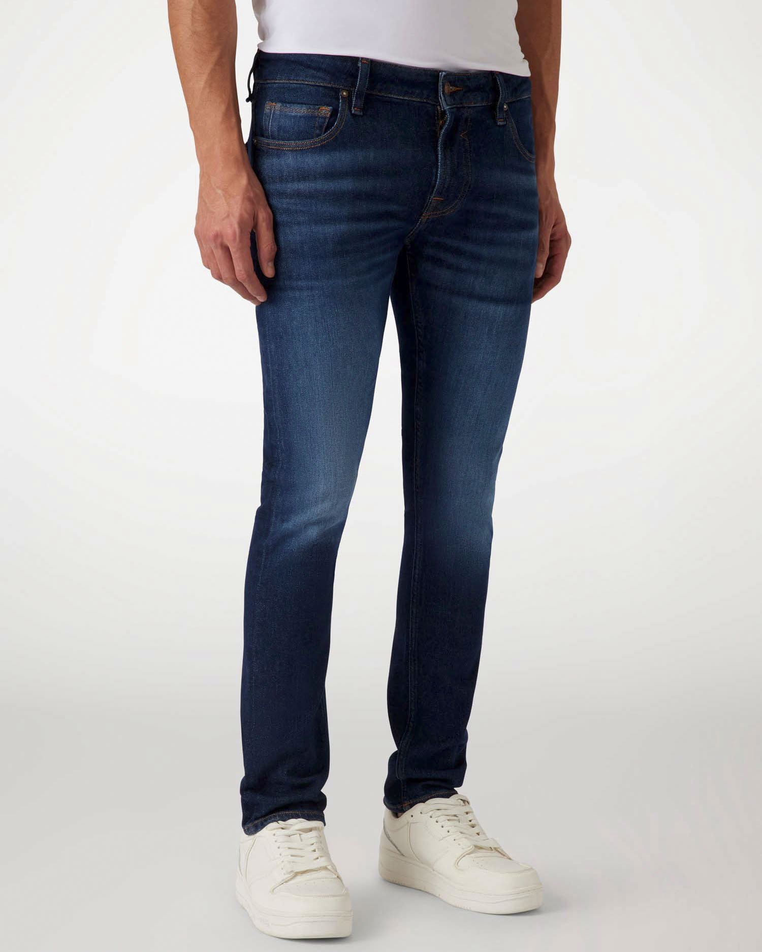 Jeans skinny Guess blu in cotone elasticizzato lavaggio scuro con baffature