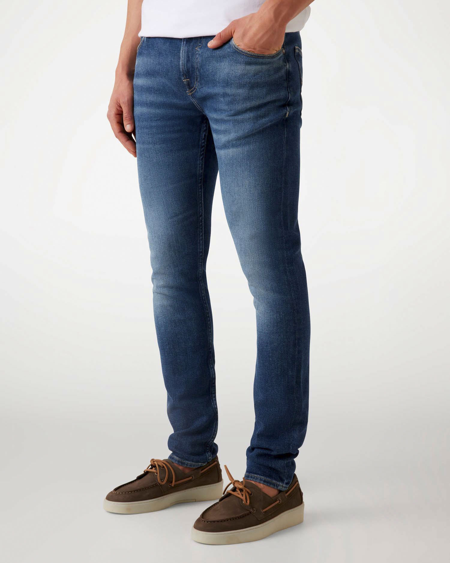 Jeans skinny Guess blu in cotone elasticizzato lavaggio medio con baffature image