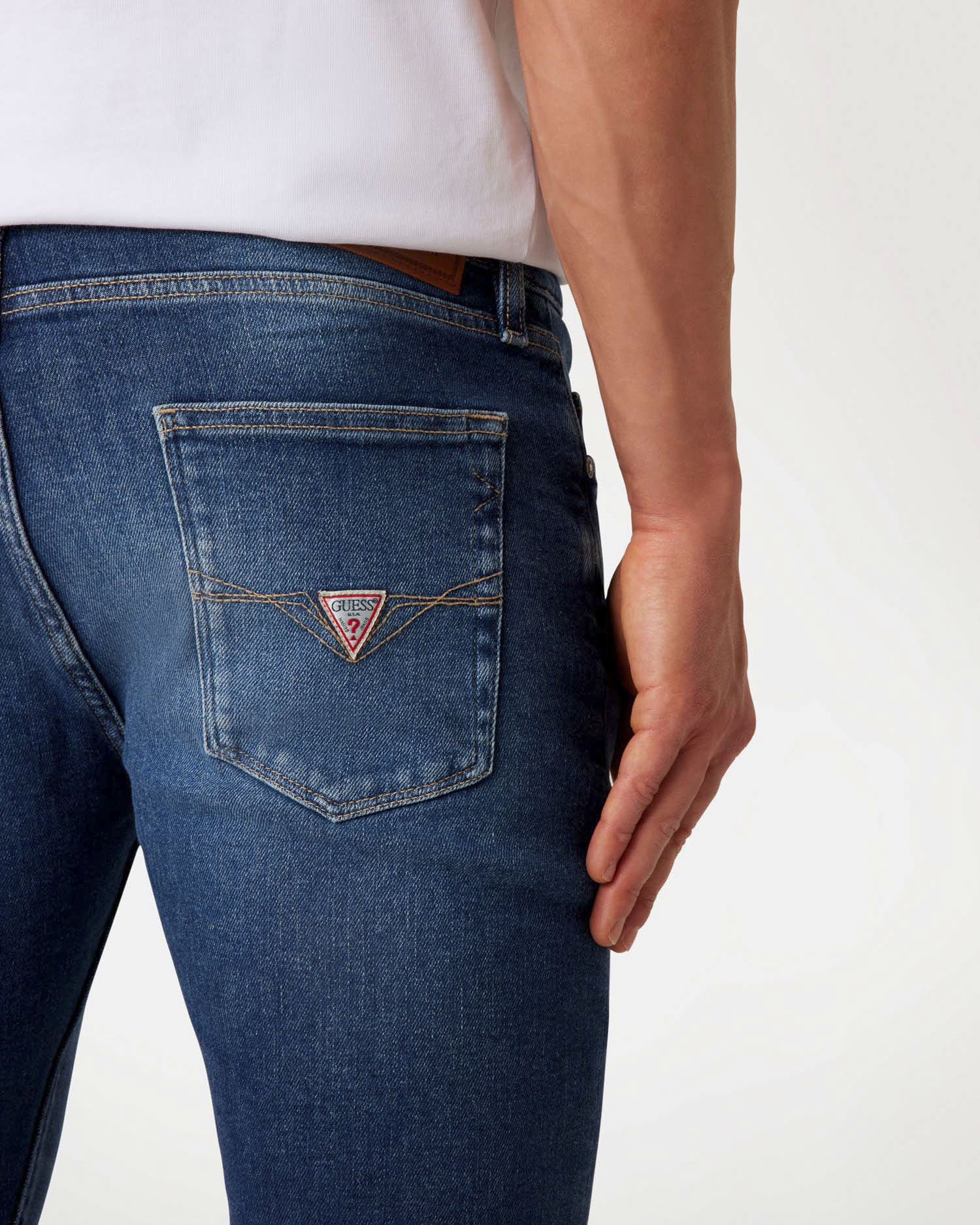 Jeans skinny Guess blu in cotone elasticizzato lavaggio medio con baffature