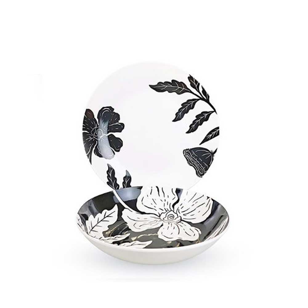 Casa Milano Servizio 12 Piatti Zaira In Porcellana Colore Bianco E Nero