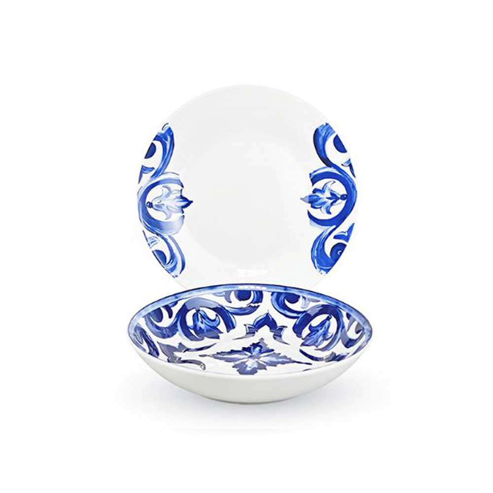 Casa Milano Servizio 12 Piatti Svevia In Porcellana Colore Bianco E Blu