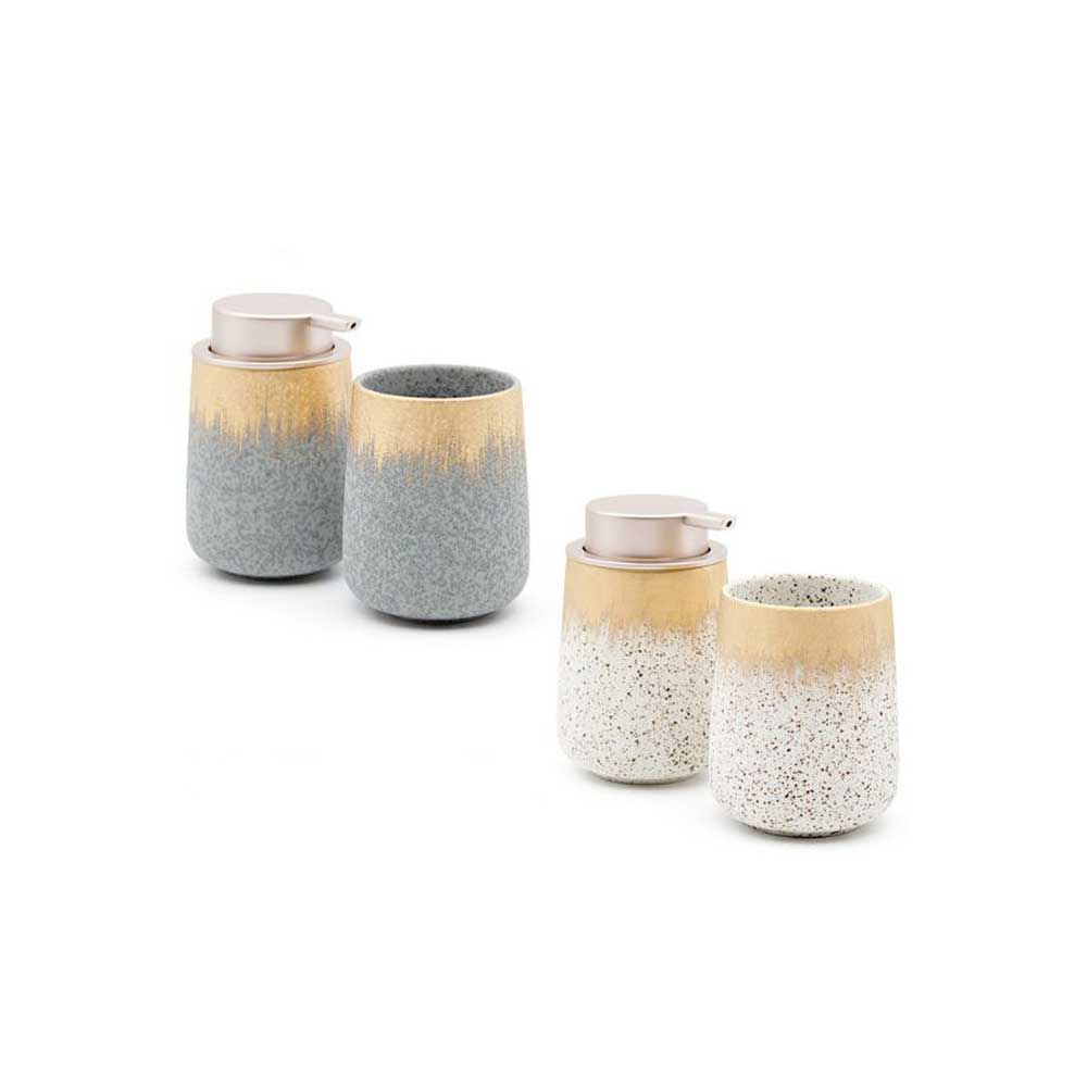 Casa Milano Dispenser E Portaspazzolini Ambra In Ceramica Diametro 8x13,5h Cm Colori Assortiti