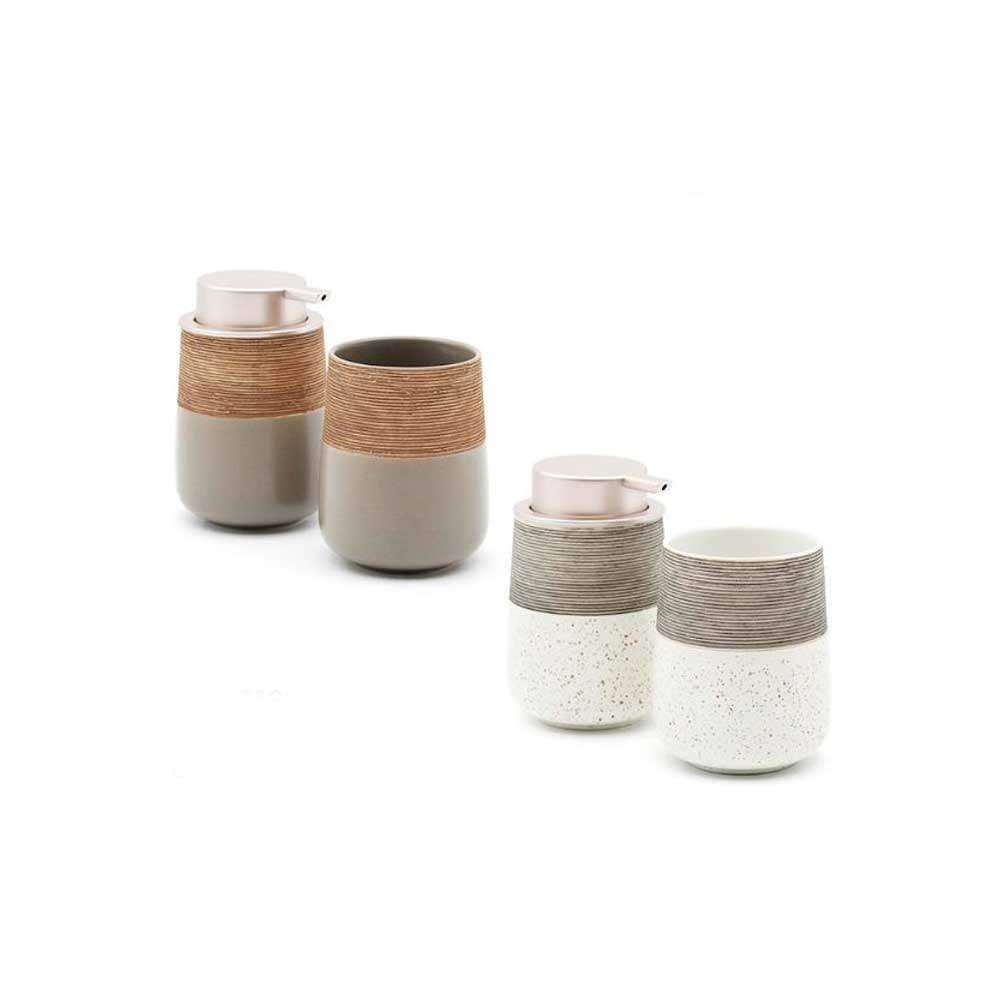 Casa Milano Dispenser E Portaspazzolini Aurora In Ceramica Diametro 8x13,5h Cm Colori Assortiti