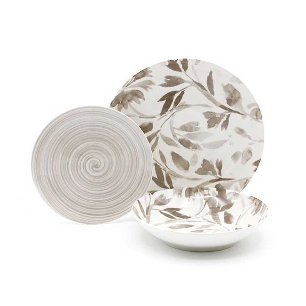 Casa Milano Servizio 18 Piatti Flower In Porcellana Colore Tortora