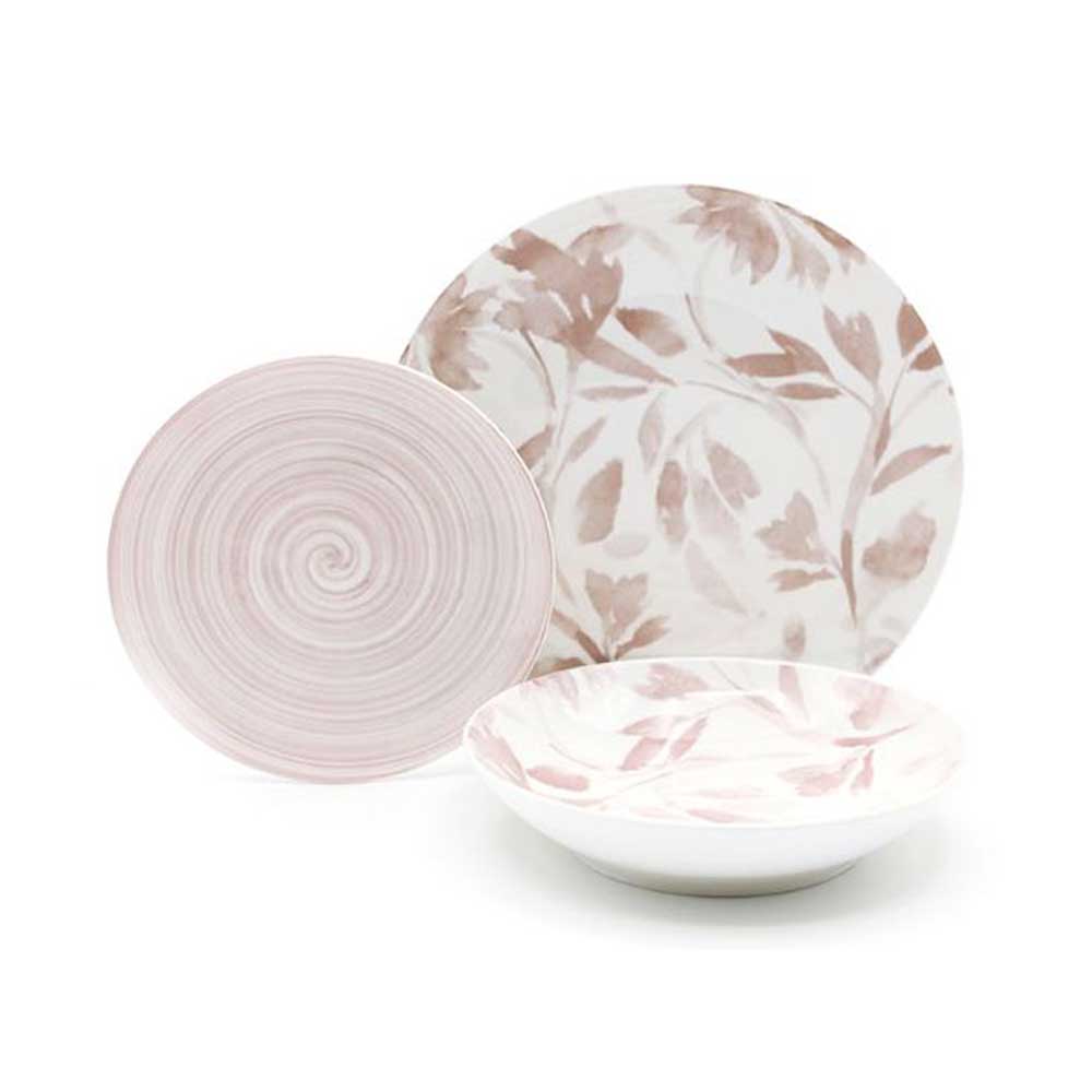 Casa Milano Servizio 18 Piatti Flower In Porcellana Colore Rosa