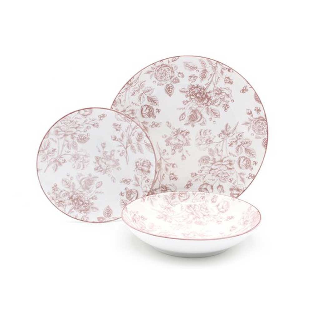 Casa Milano Servizio 18 Piatti Roseto In Porcellana Colore Rosa