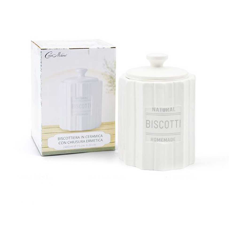 Casa Milano Biscottiera In Ceramica Con Chiusura Ermetica Diametro 15x20h Cm 2400 Ml Colore Bianco