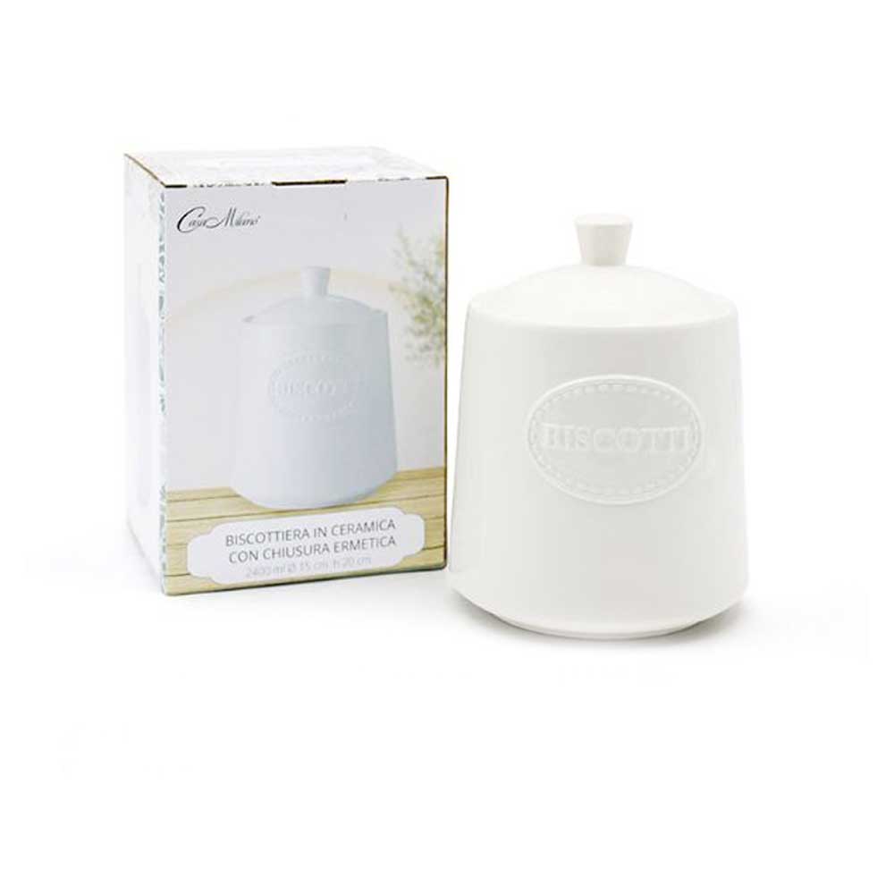 Casa Milano Biscottiera In Ceramica Con Chiusura Ermetica Diametro 15x20h Cm 2400 Ml Colore Bianco