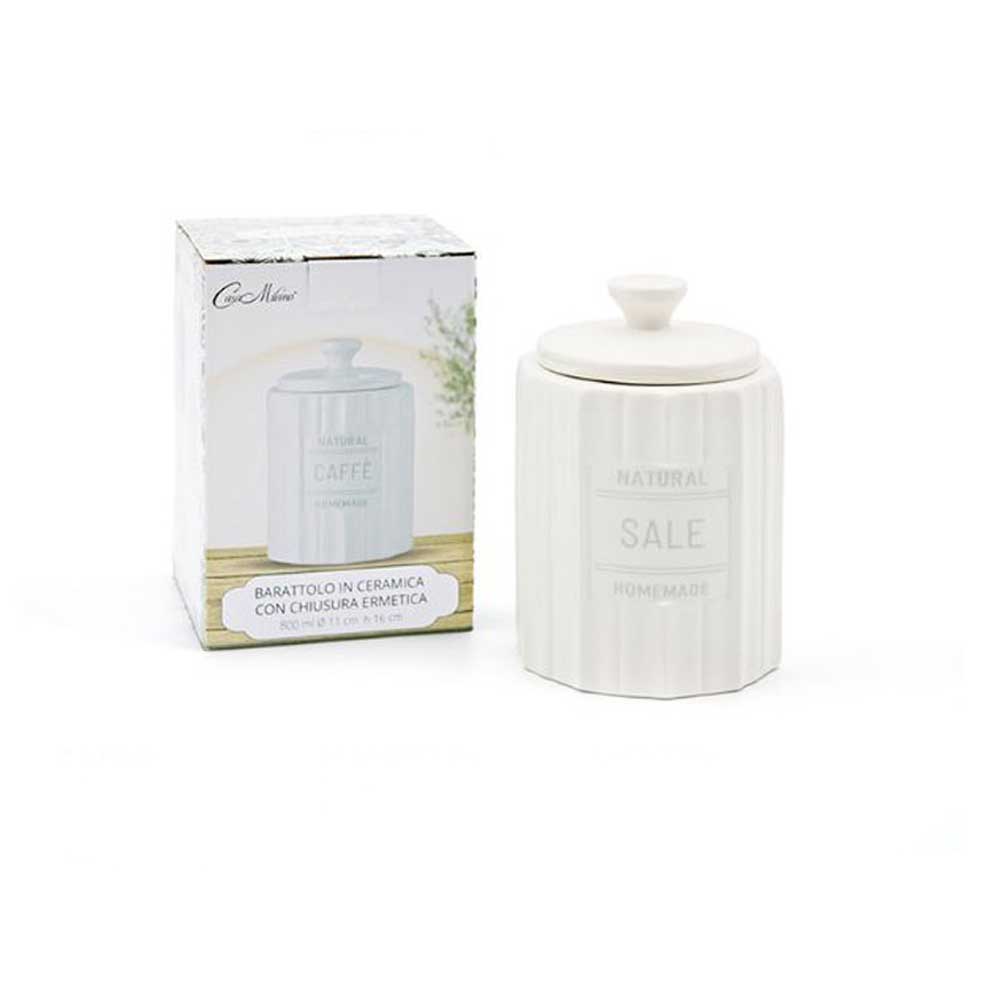 Casa Milano Barattolo Per Sale In Ceramica Con Chiusura Ermetica Diametro 11x16h Cm 800 Ml Colore Bianco